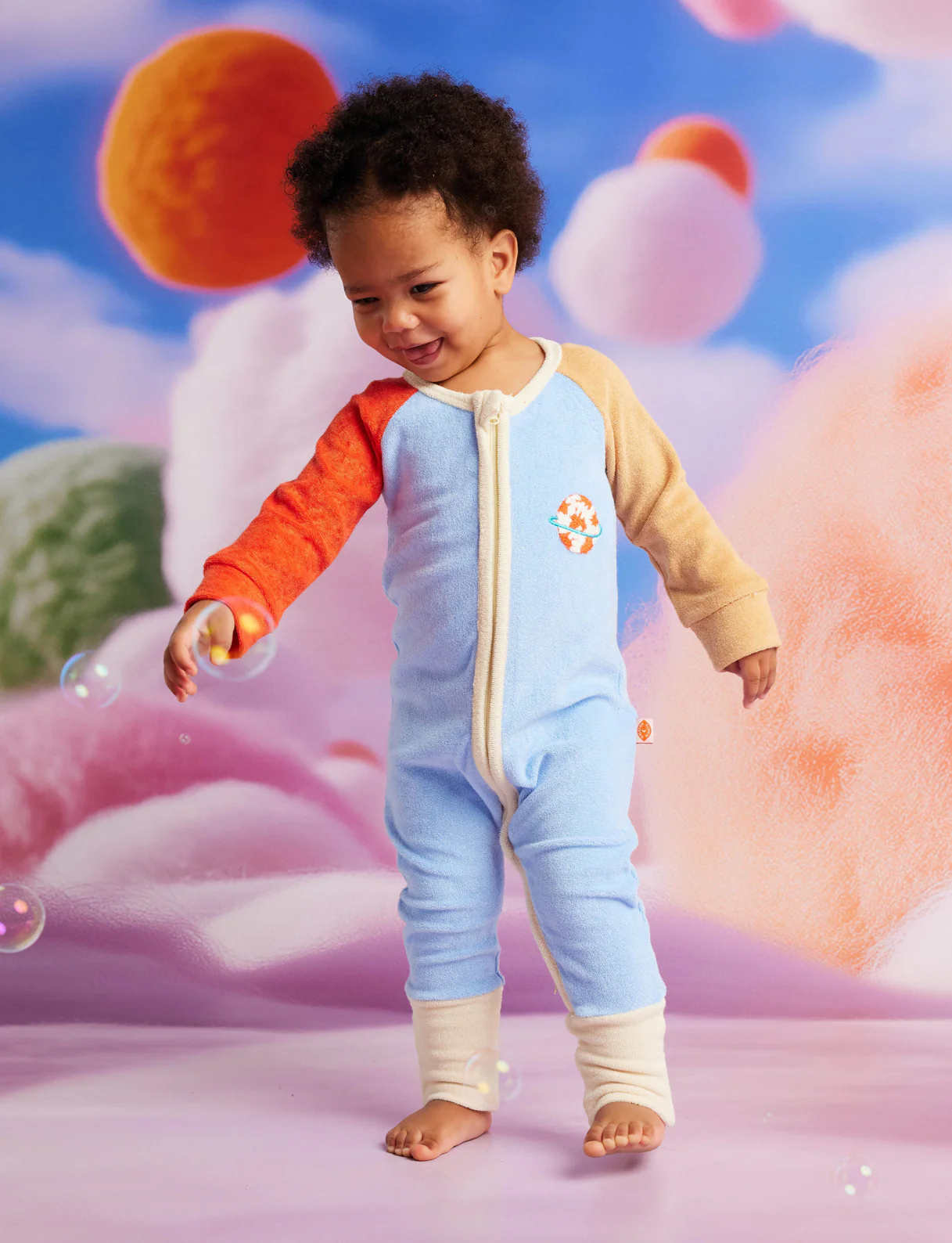 Space Blue Terry Long Sleeve Romper - Image 2