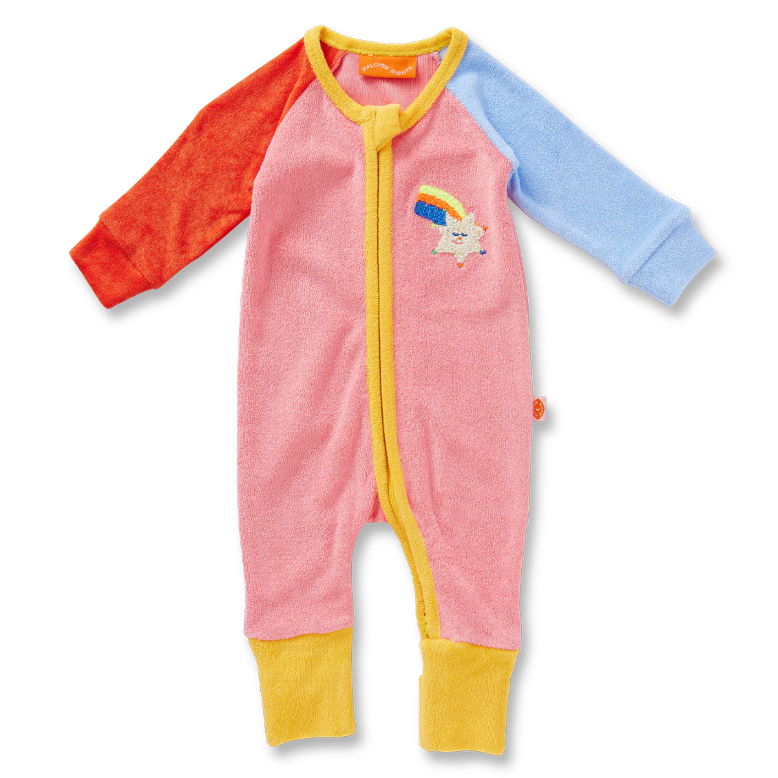 Stars Pink Terry Long Sleeve Romper