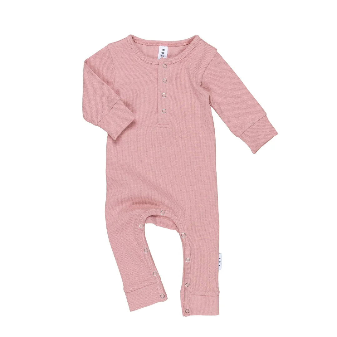 Huxbaby AW22 Drop 1 Rib Romper - Dusty Rose - Image 3