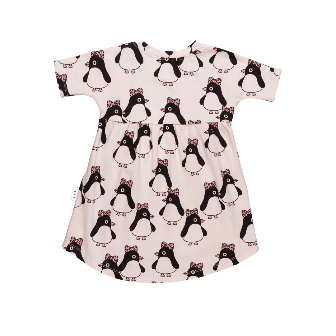 Huxbaby AW22 Drop 1 Bow Penguin Long Sleeve Swirl Dress - Rose - Image 3