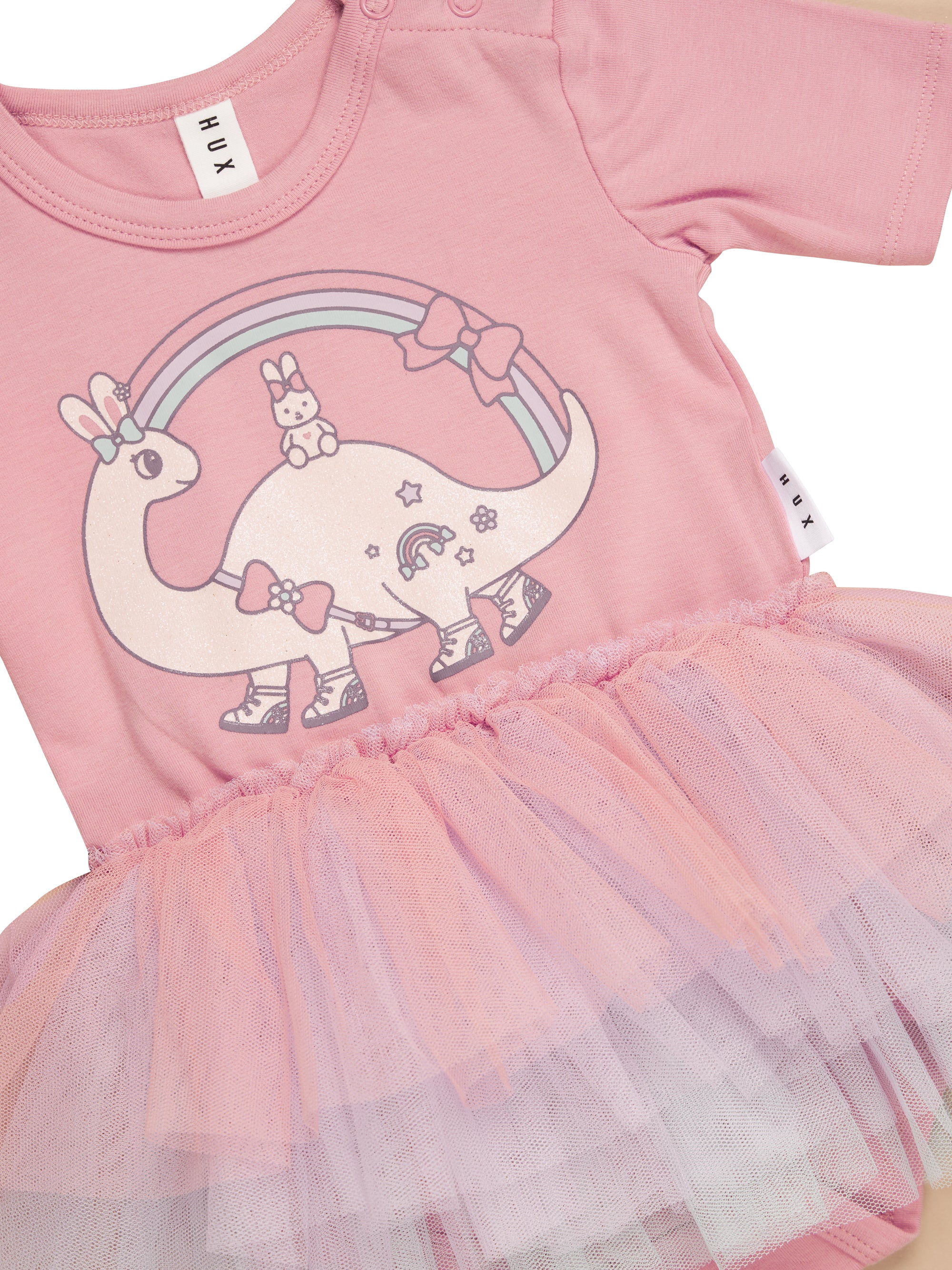 Huxbaby Dino Rainbow Layered Ballet Onesie - Dusty Rose - Image 3