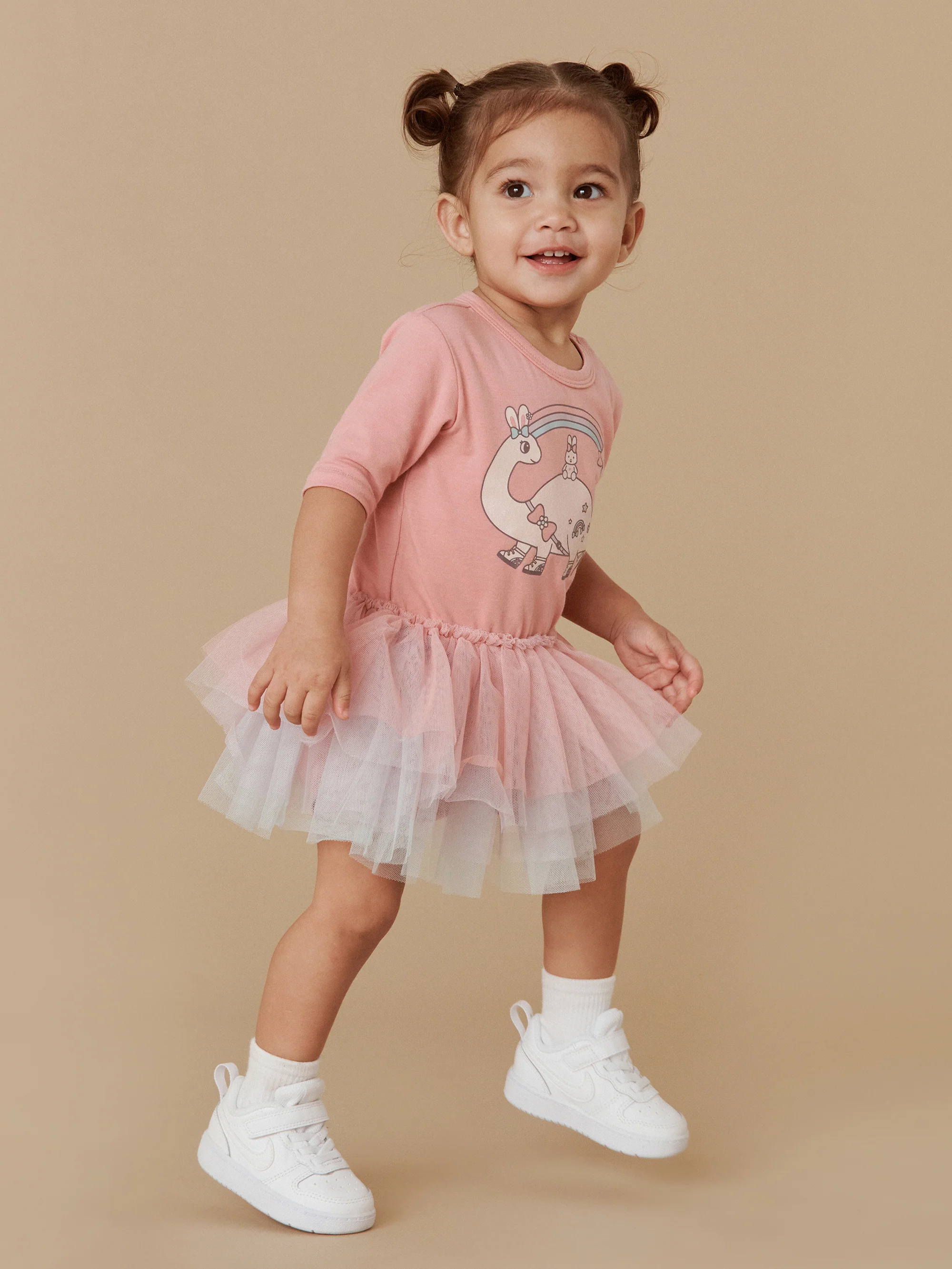 Huxbaby Dino Rainbow Layered Ballet Onesie - Dusty Rose - Image 5