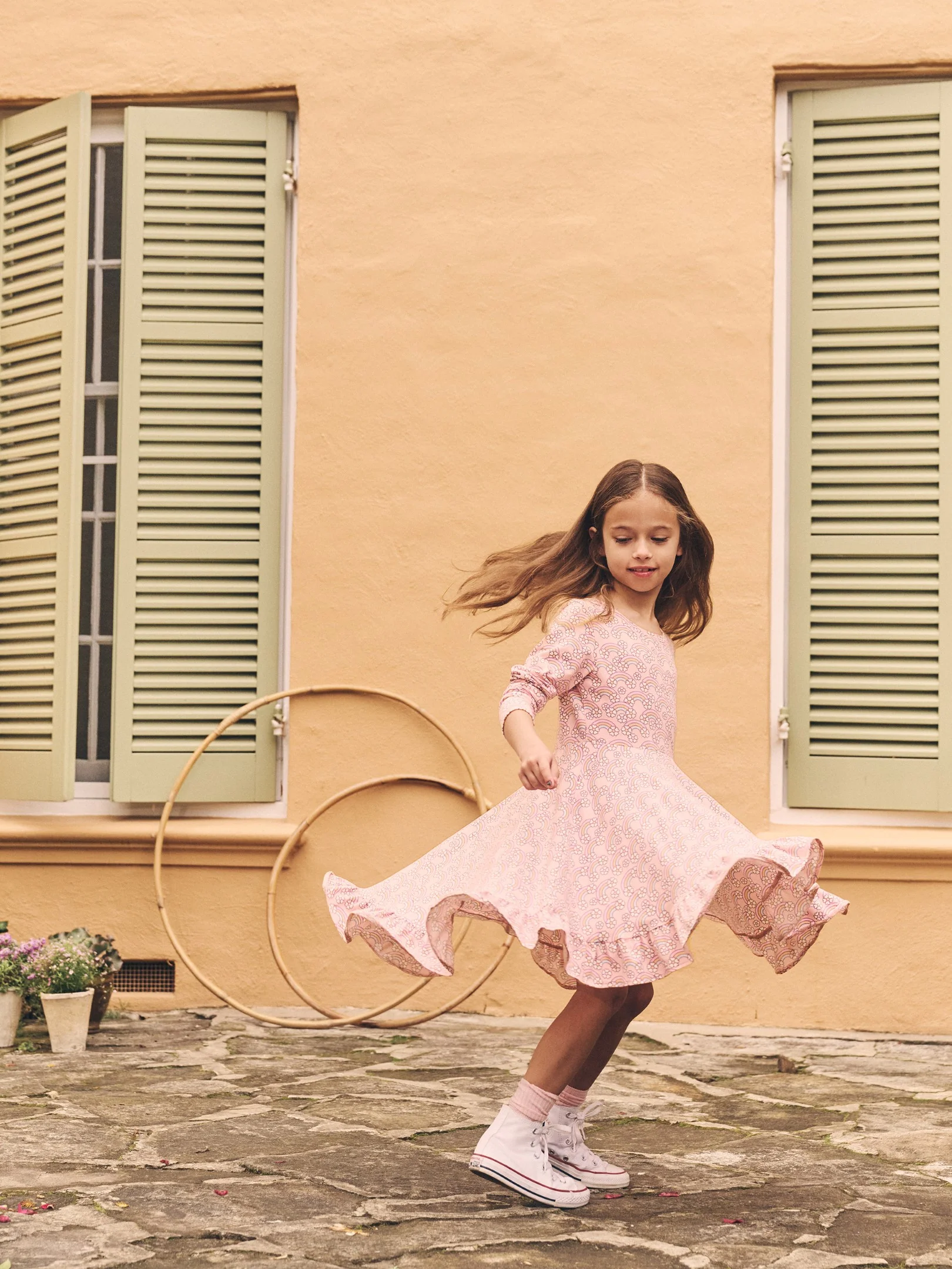 Flowerbow Long Sleeve Swing Dress - Pink Pearl - Image 5