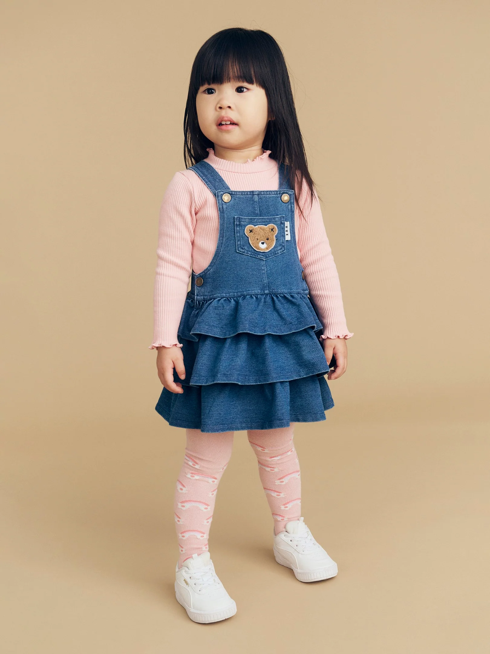 Huxbear Knit Denim Frill Overall Dress - Image 5