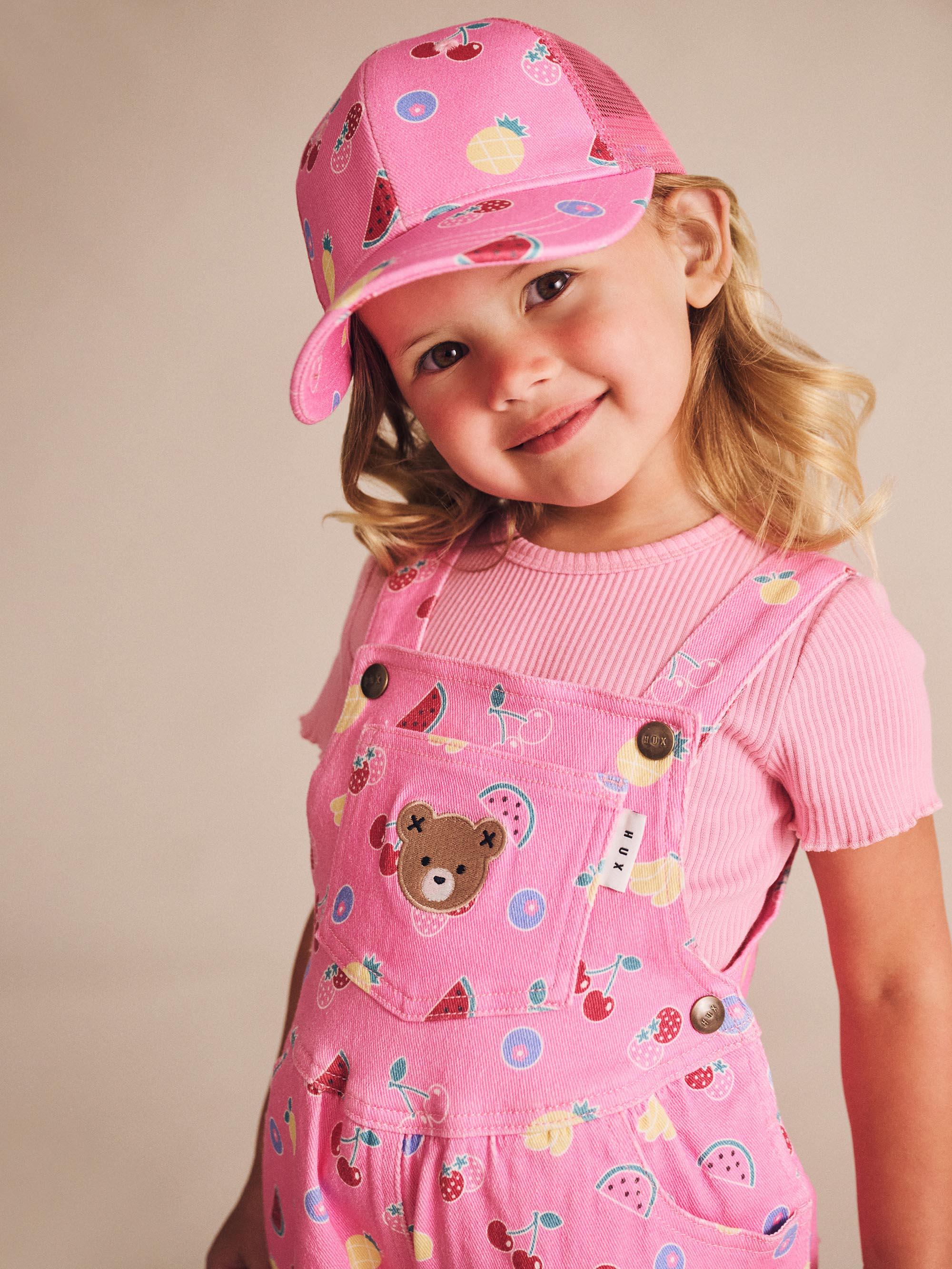 Huxbaby Pink Fruit Emoji Short Overalls - Image 4