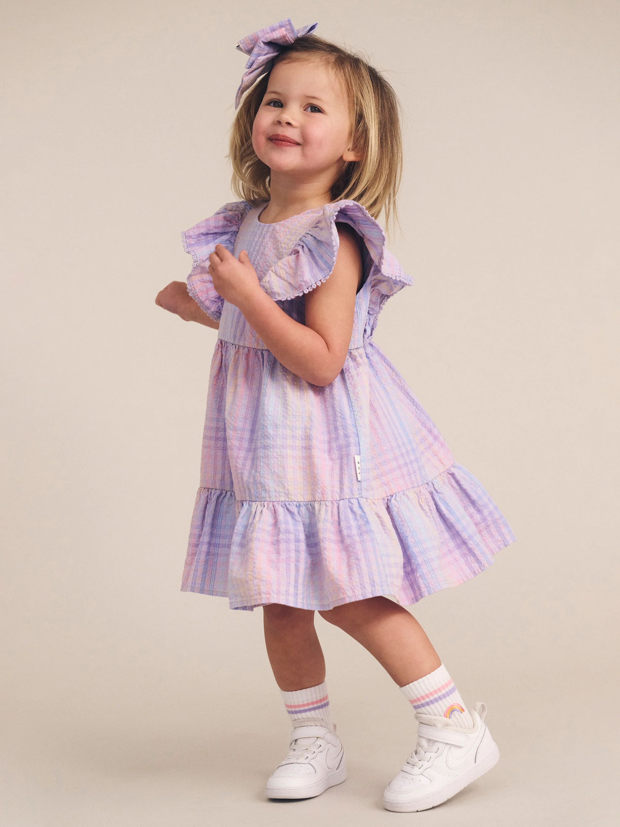 Huxbaby Frill Dress - Rainbow Check - Image 2