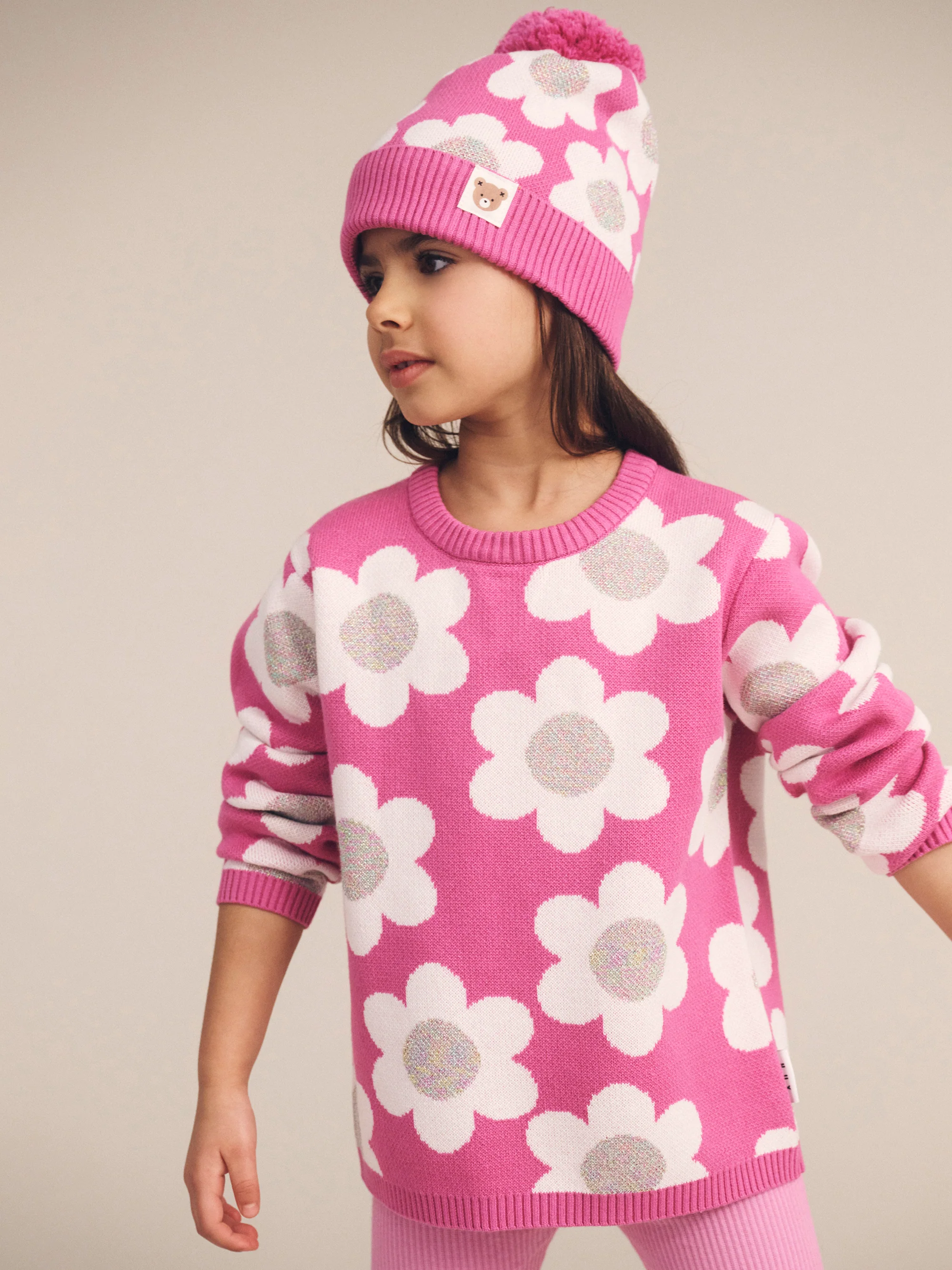 Huxbaby Raspberry Daisy Knit Beanie - Image 3