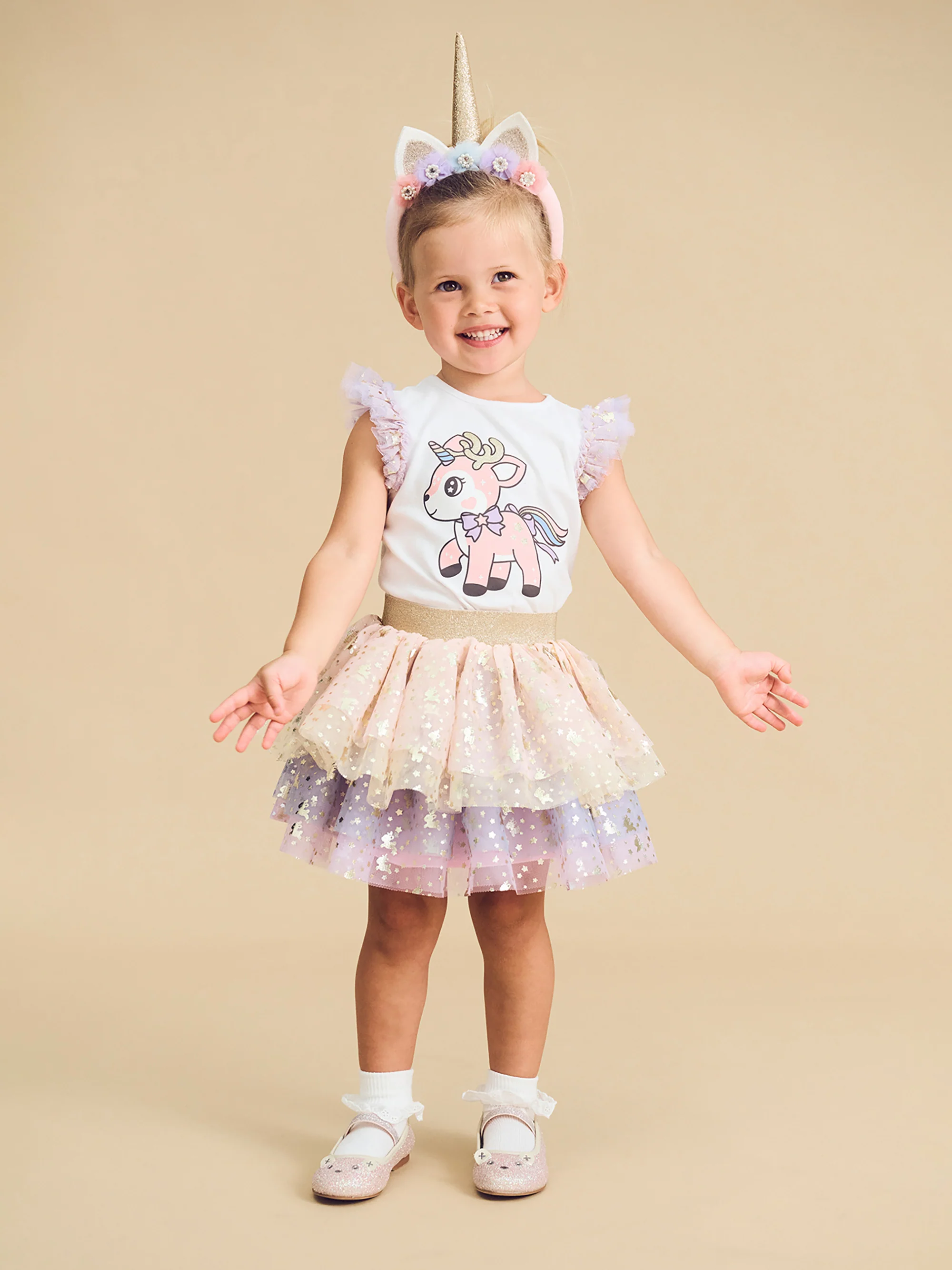 Reindeer Tulle Sleeve T-Shirt - White - Image 2