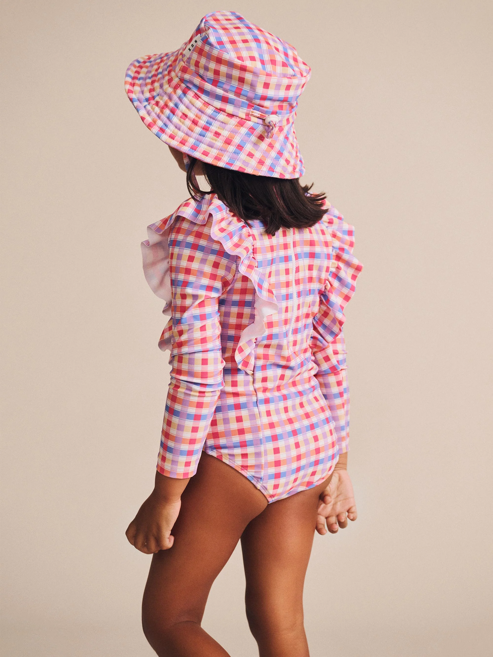 Scandi Frill Swimsuit Rainbow Check - Image 3
