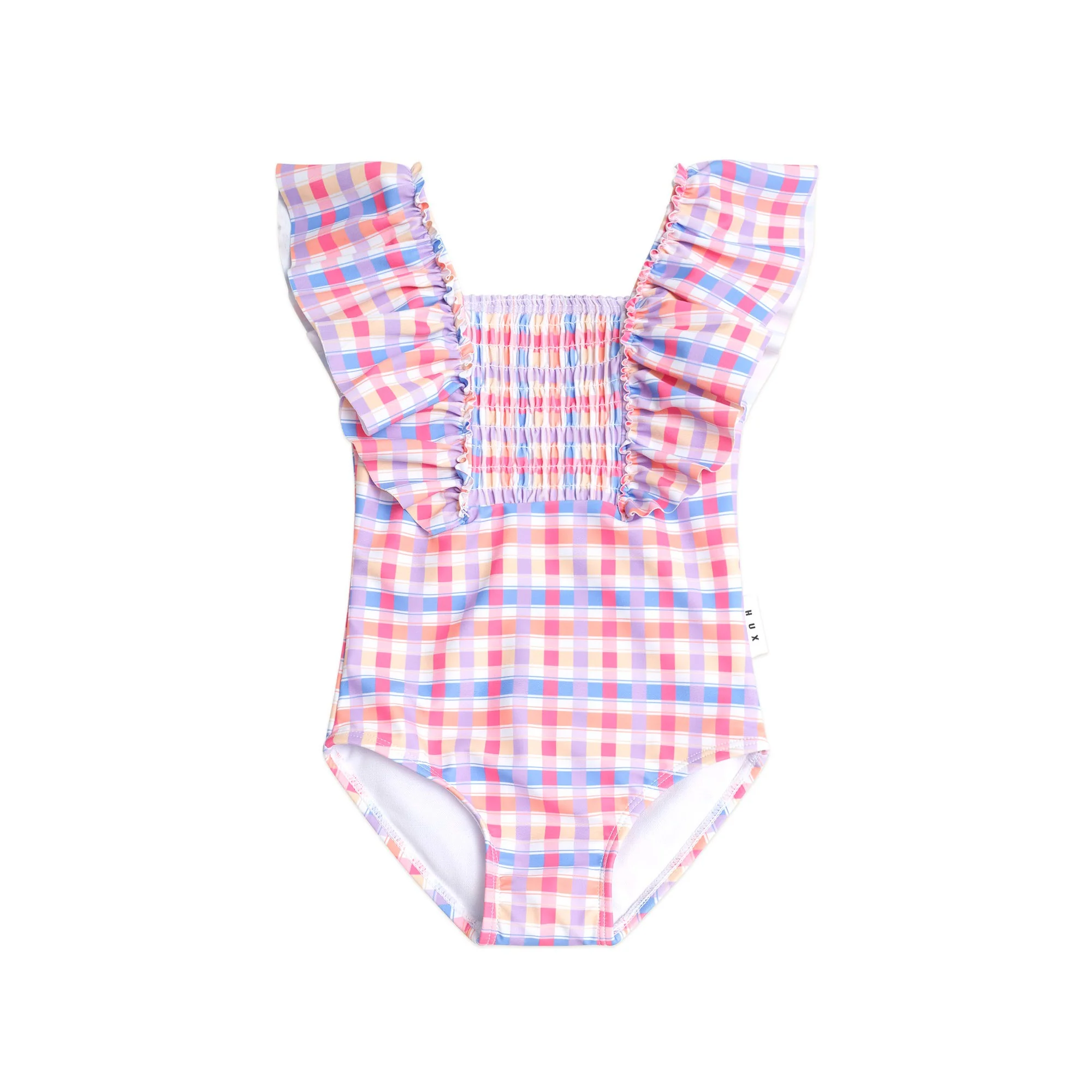 Shirred Frill Swimsuit Rainbow Check