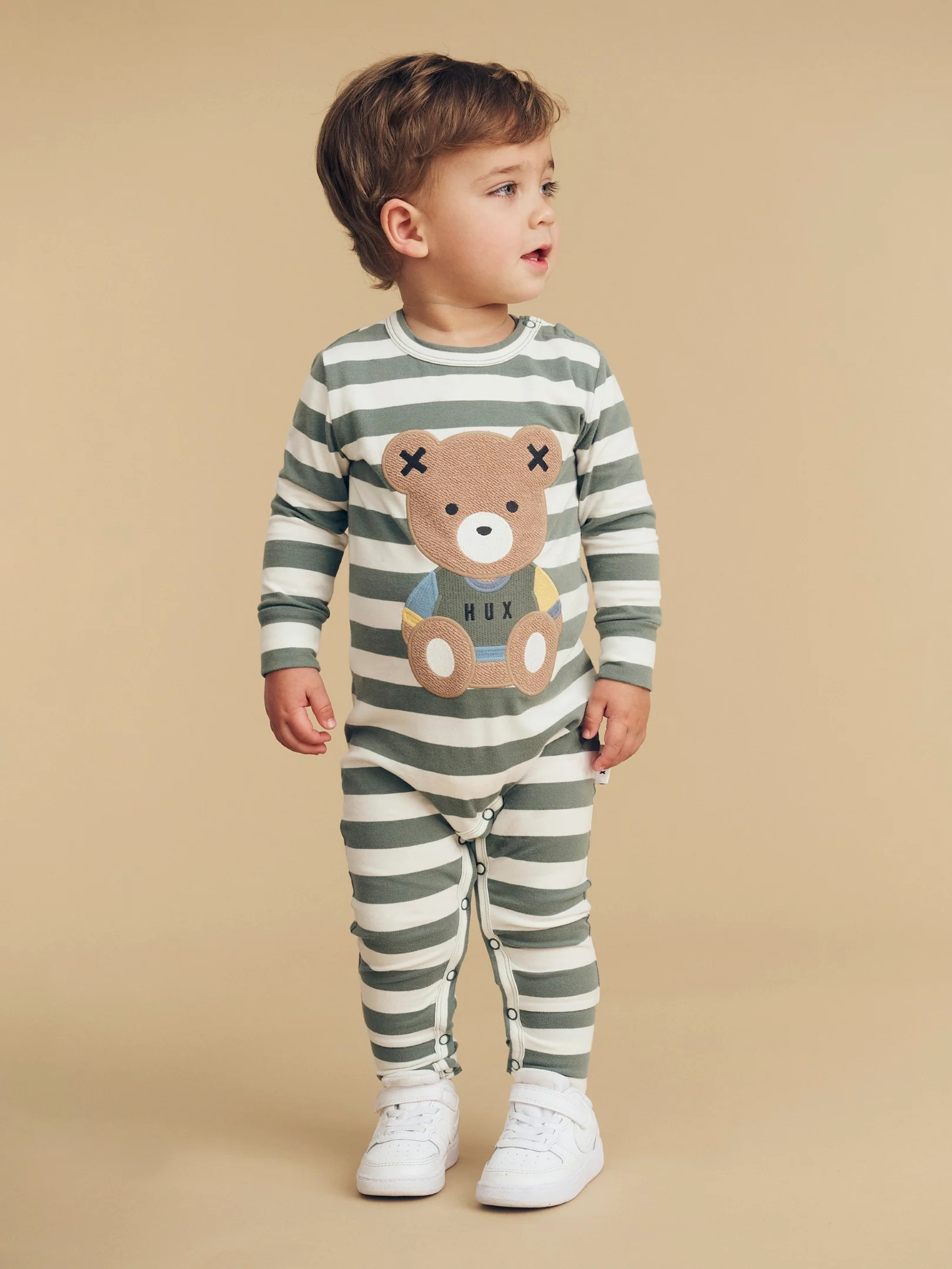 Teddy Hux Stripe Romper - Spruce + Almond - Image 2