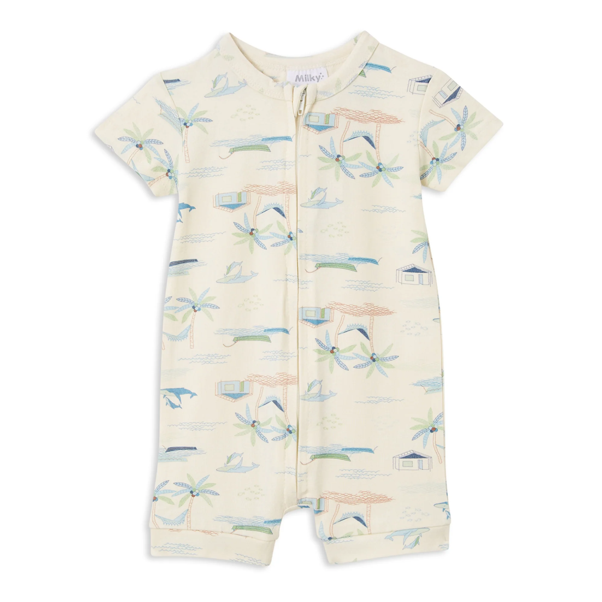 Milky Fishing Village Zip Romper