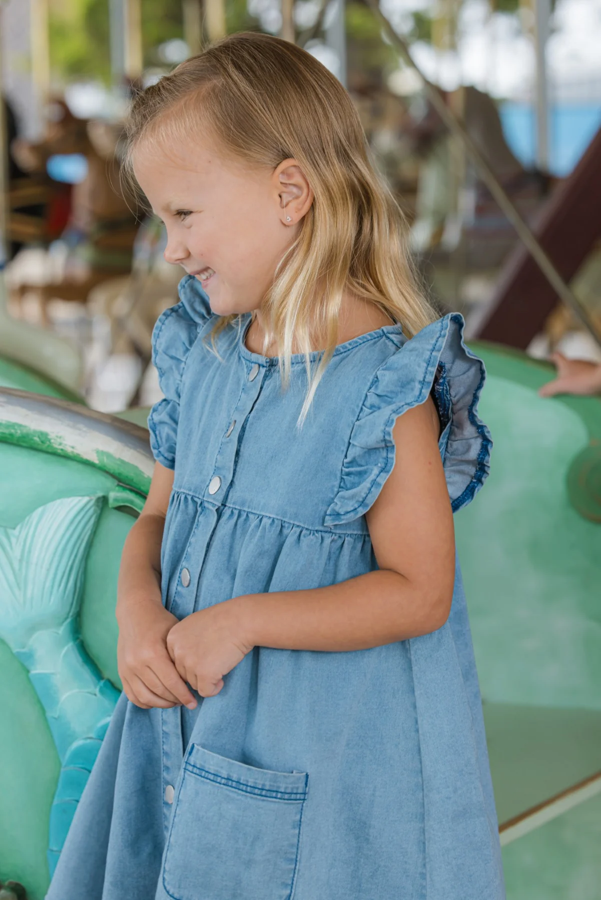 Denim Frill Dress - Image 4