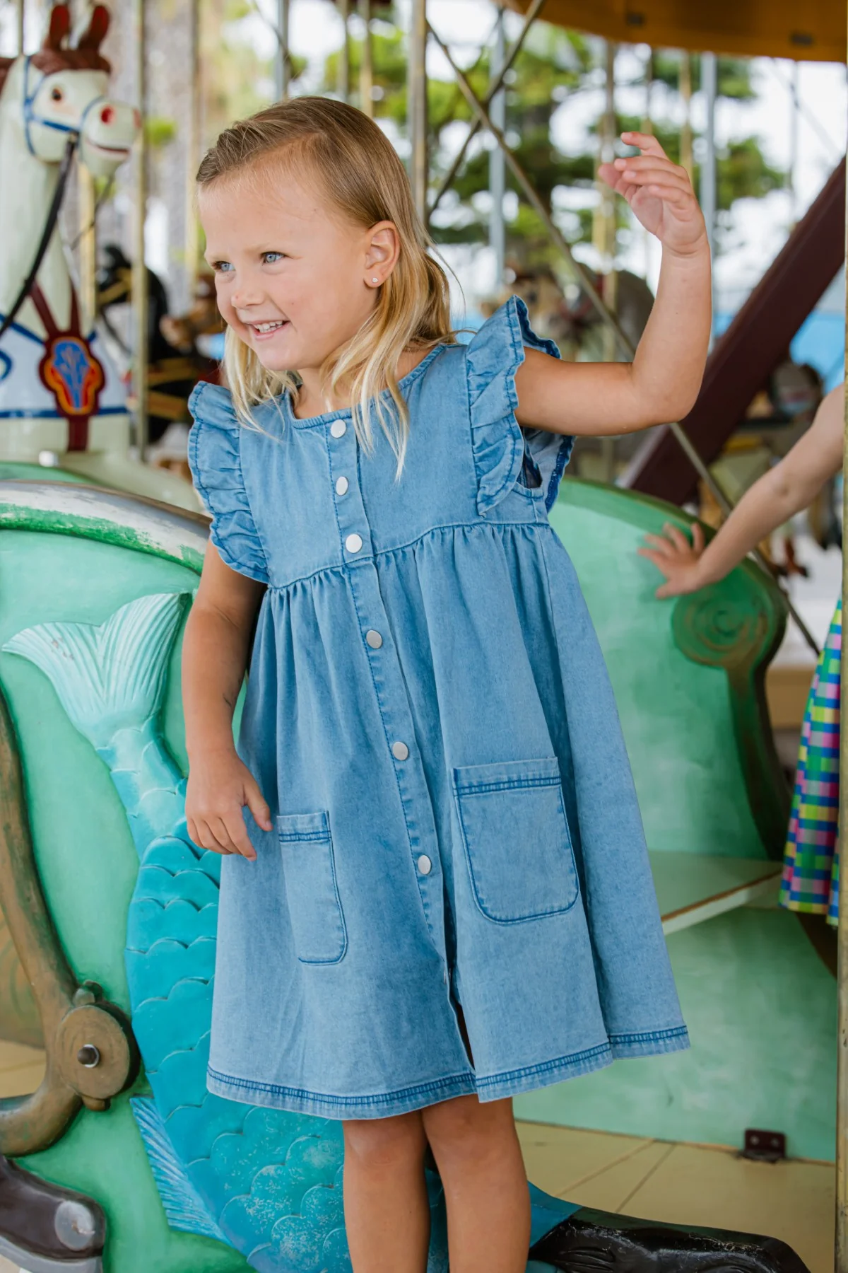 Denim Frill Dress - Image 5