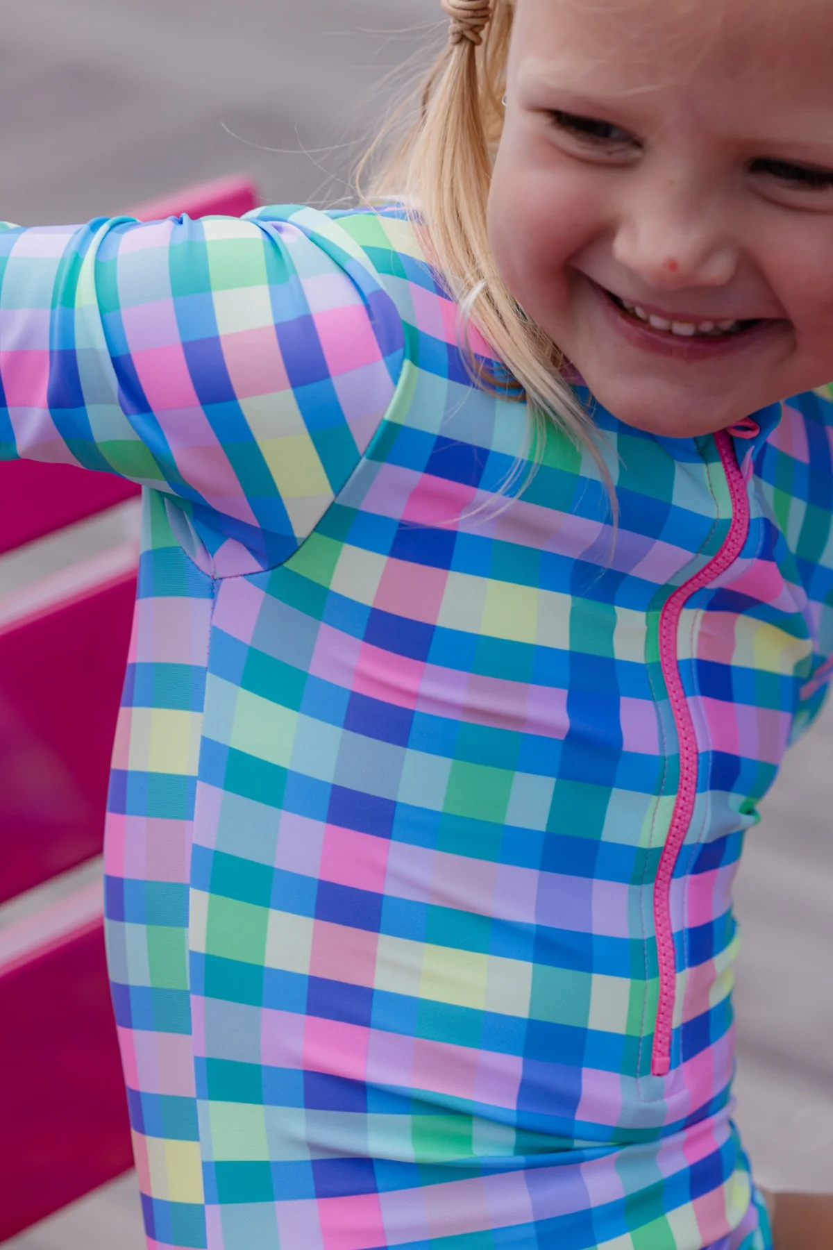 Picnic Check Long Sleeve Swimsuit - Image 2