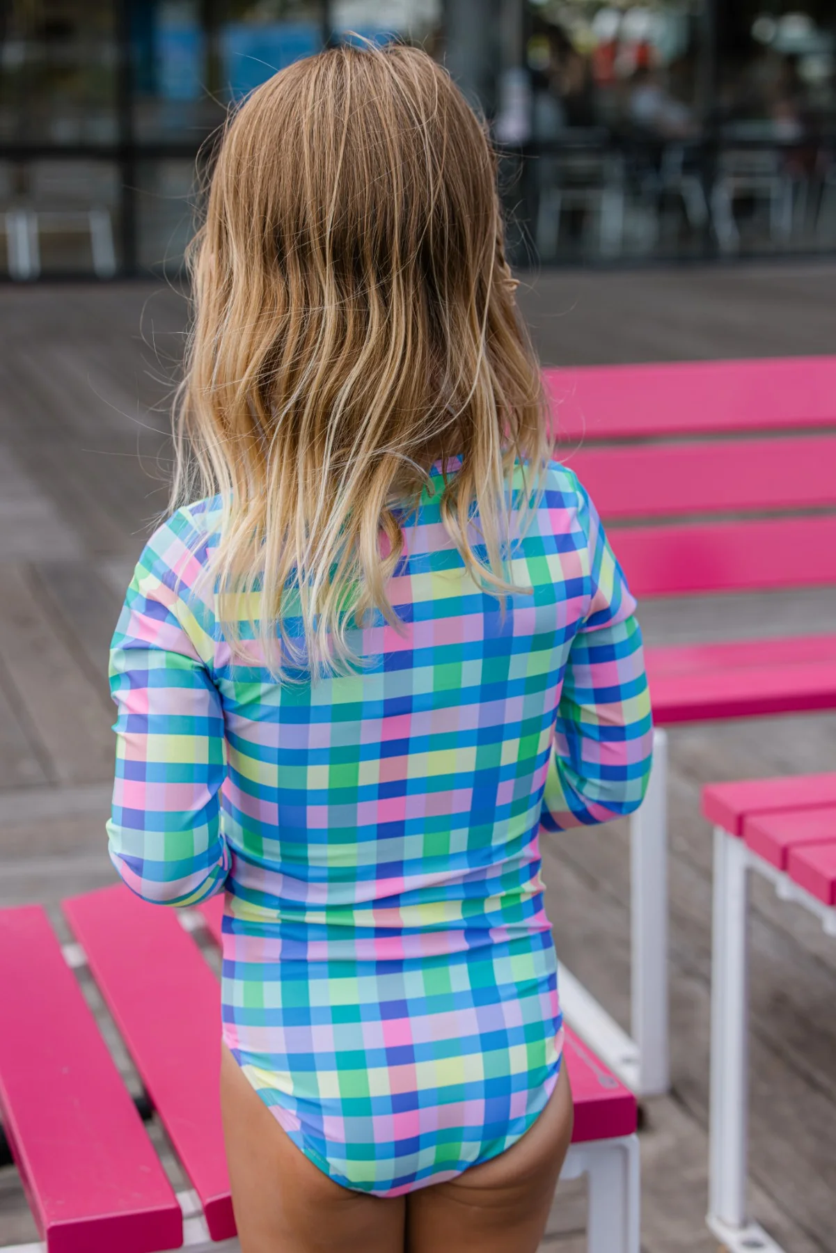 Picnic Check Long Sleeve Swimsuit - Image 4