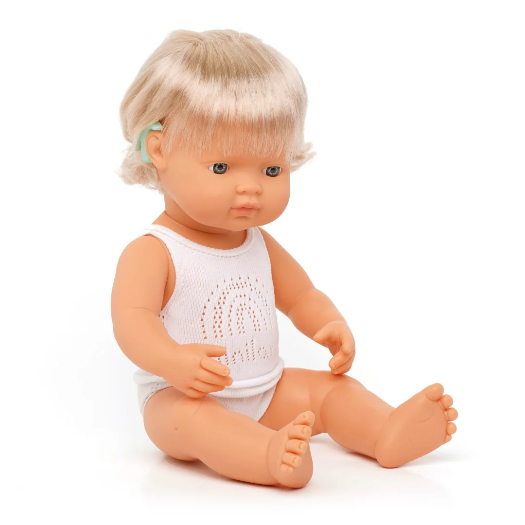 Miniland Anatomically Correct Baby Doll Caucasian Girl with Hearing Implant, 38 cm - Image 3