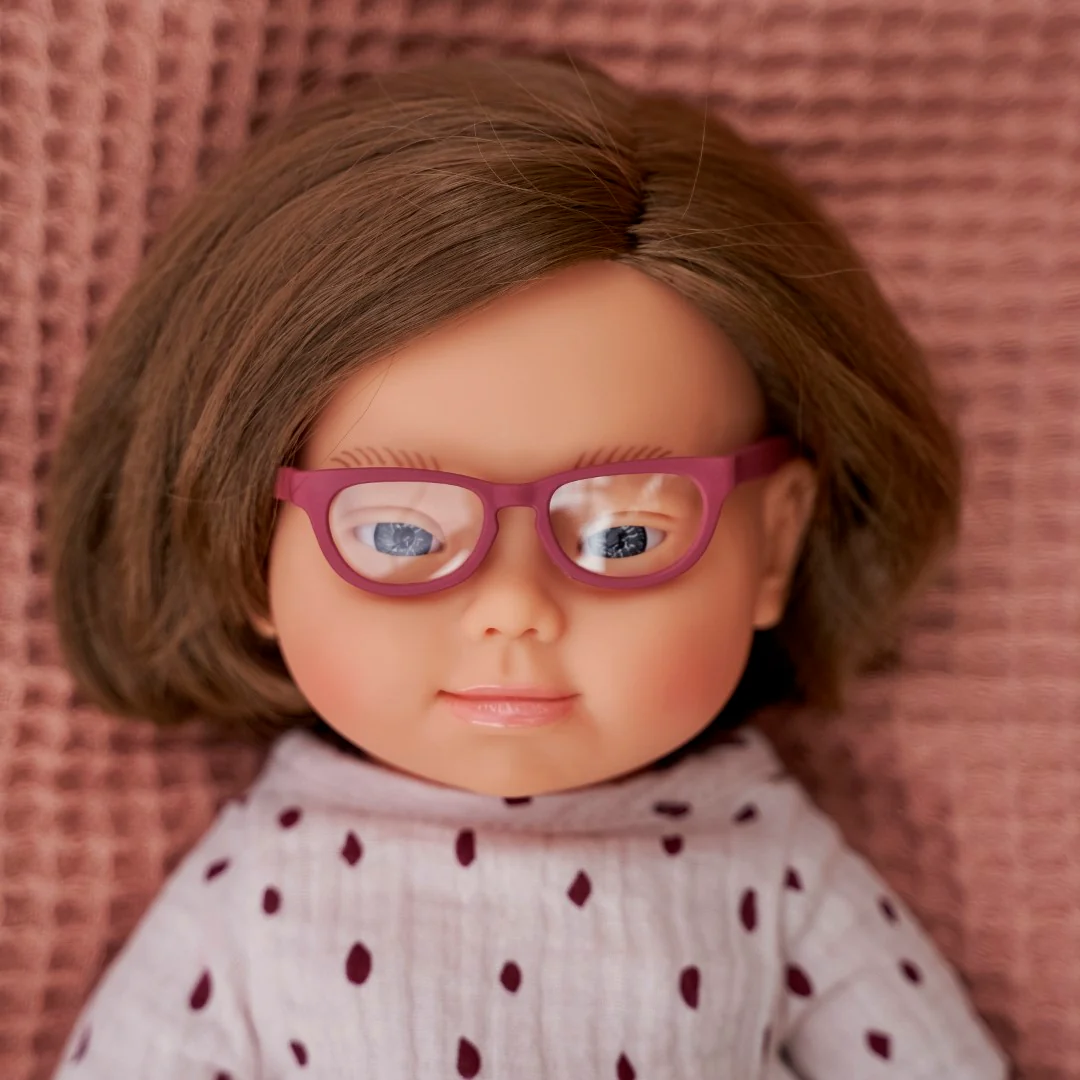 Miniland Anatomically Correct Baby Doll Down Syndrome Caucasian Girl with Glasses, 38 cm - Image 2