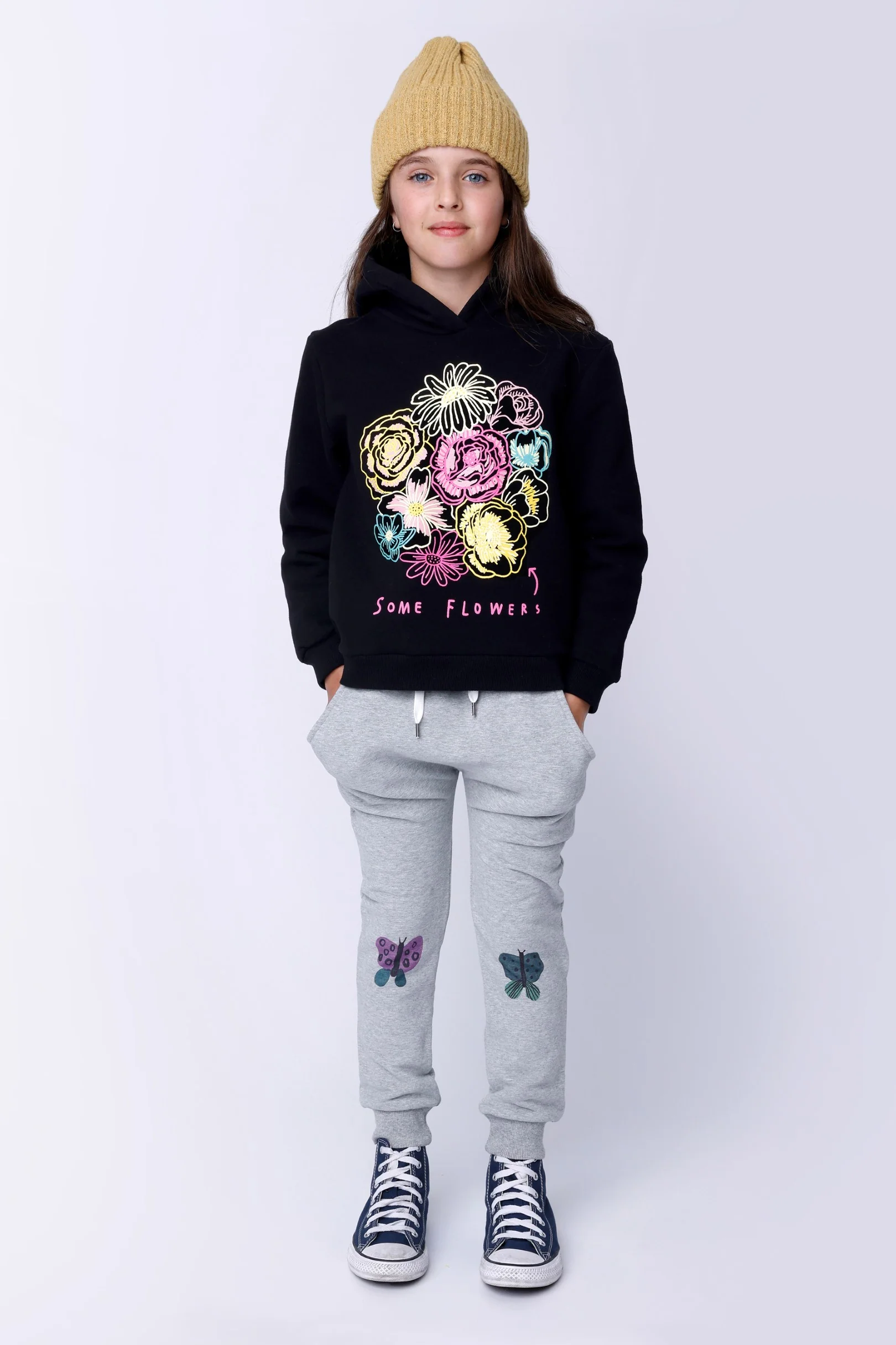 Butterfly Knee Furry Trackies - Grey Marle - Image 2
