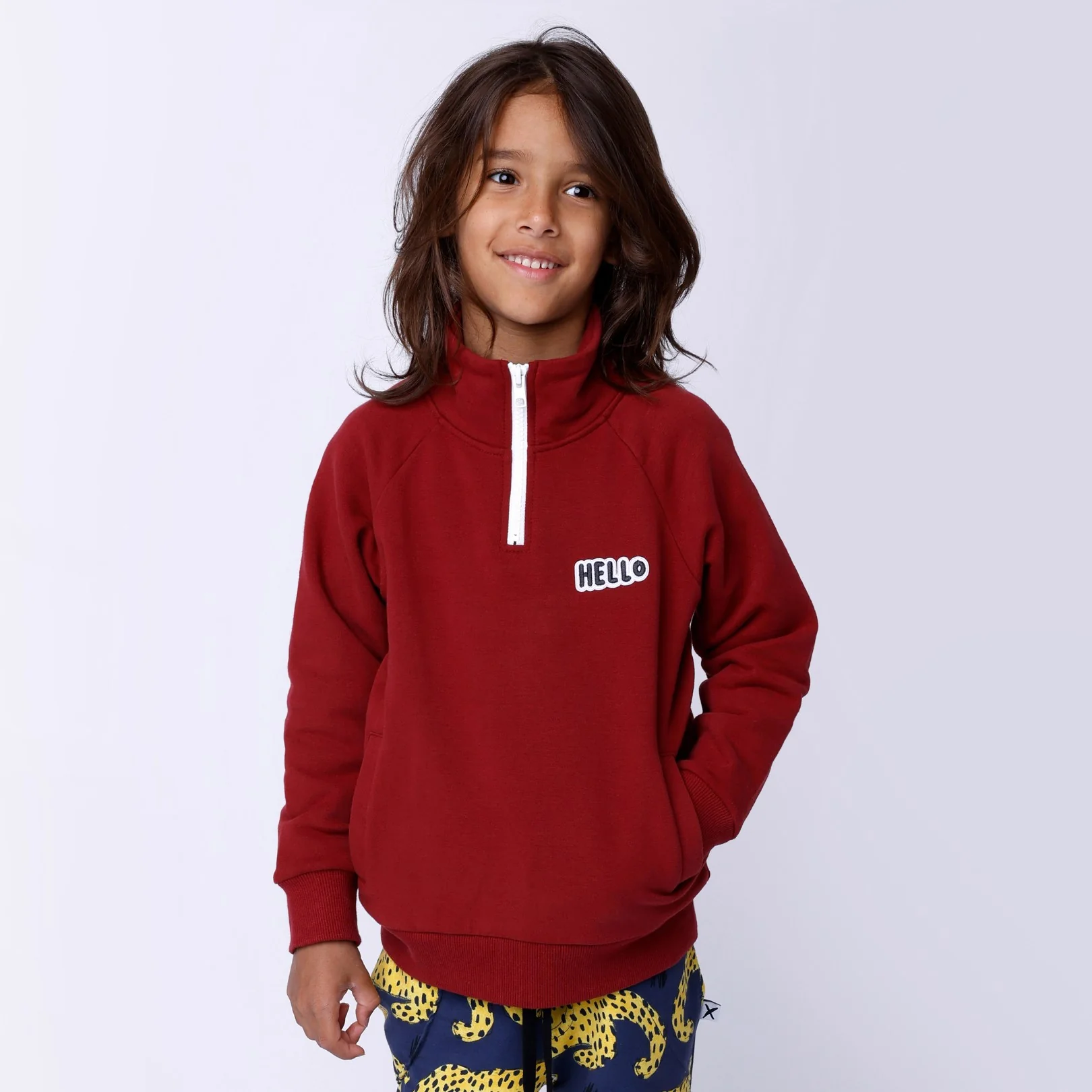 Furry Half Zip Crew - Dark Crimson - Image 3