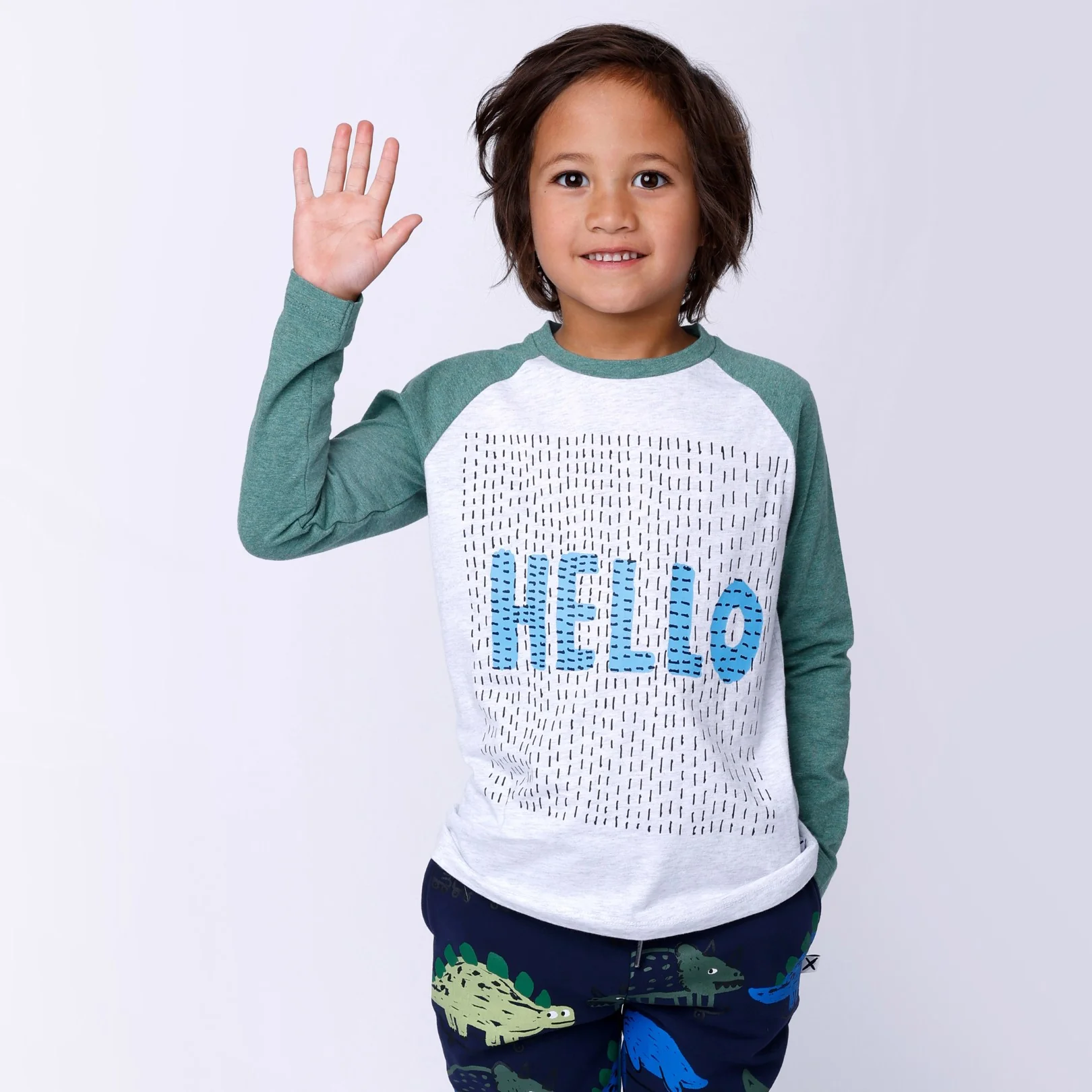 Hello Lines Tee - White Marle/Forest Marle - Image 2