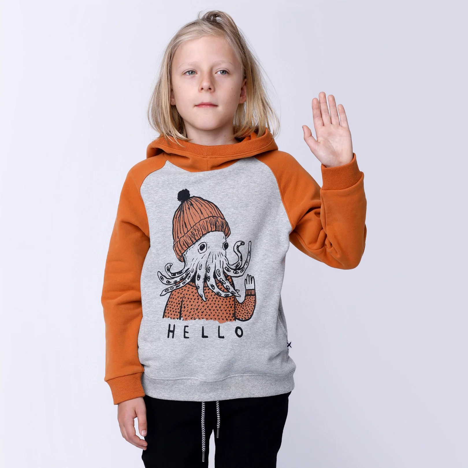 Hello Octopus Furry Hood - Grey Marle/Burnt Orange - Image 2