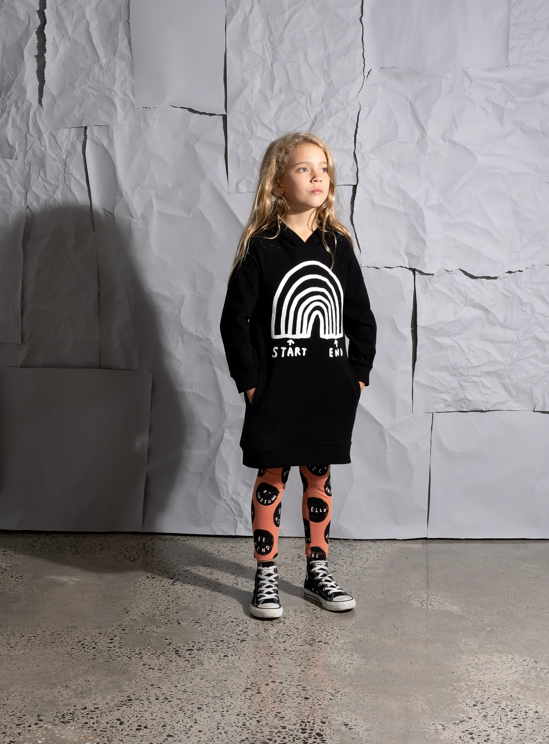 Minti Rainbow Diagram Furry Hoodie Dress - Black - Image 5