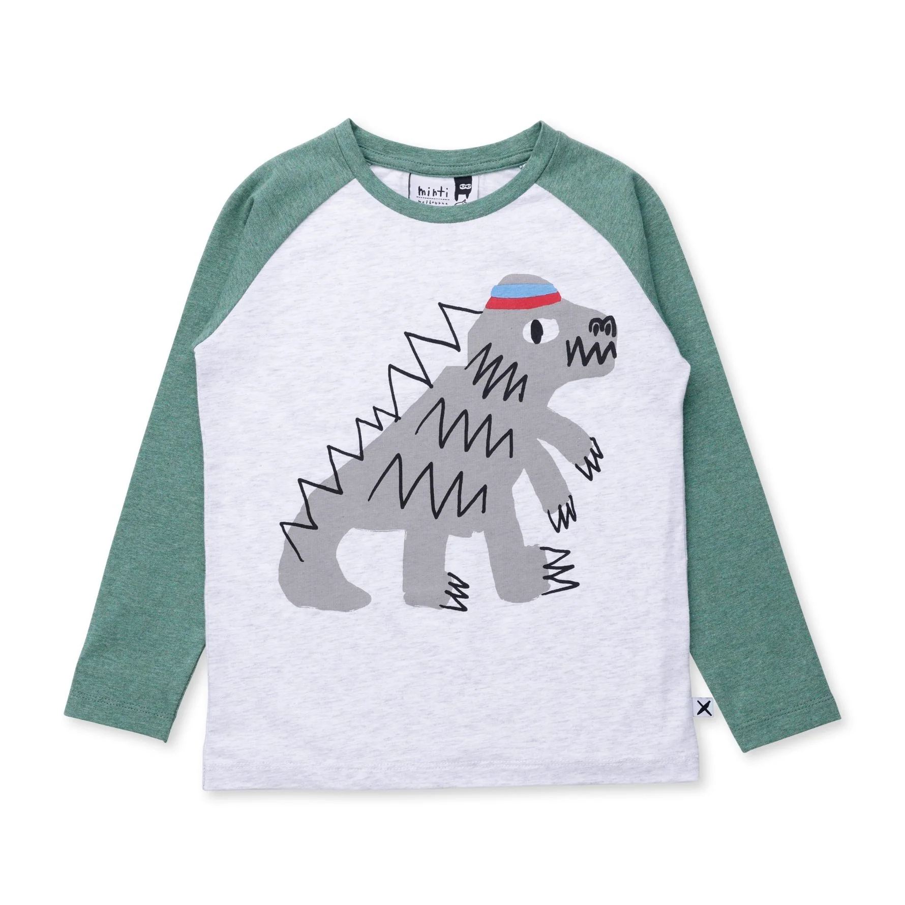 Sporty Dino Tee - White Marle/Forest Marle