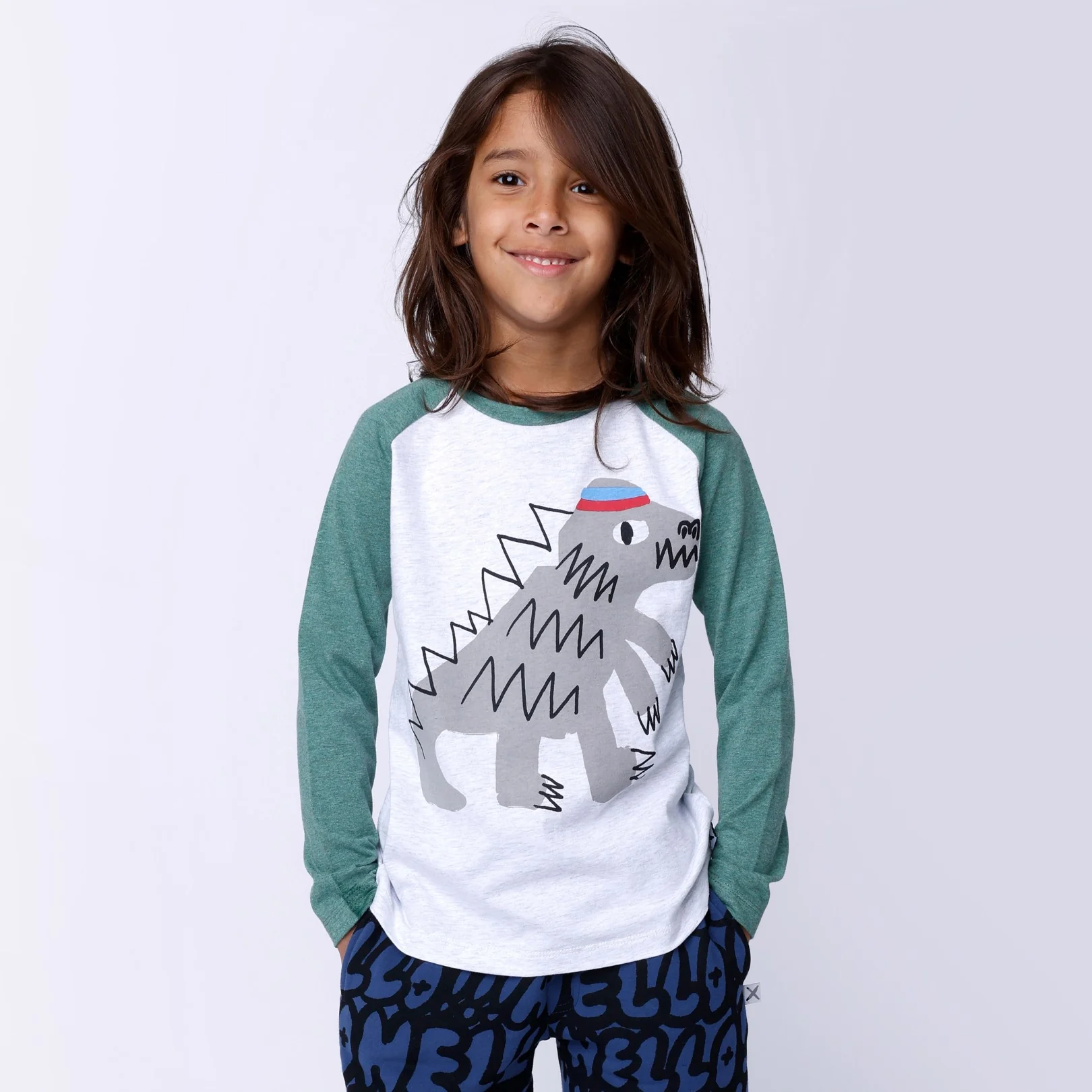 Sporty Dino Tee - White Marle/Forest Marle - Image 2