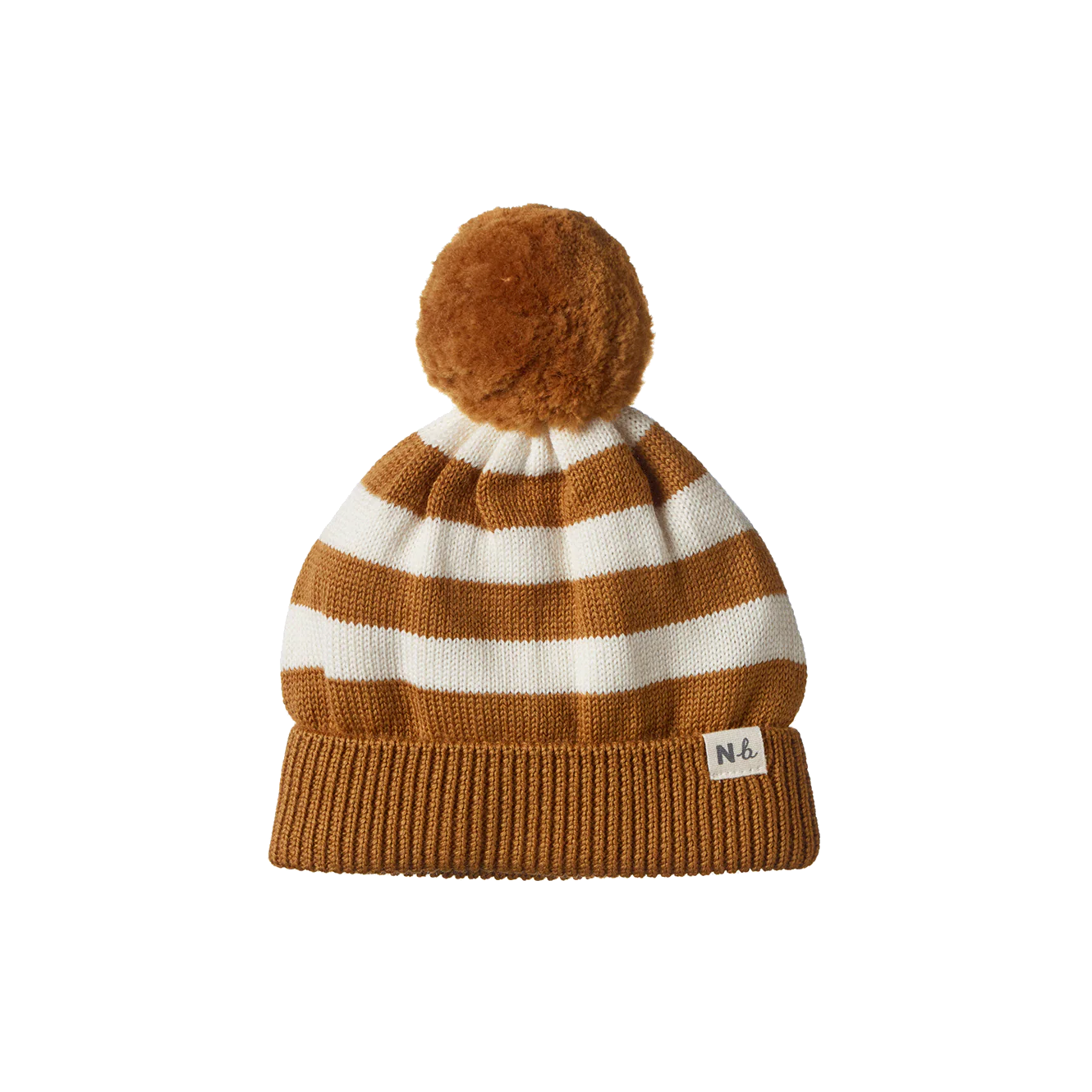Alpine Pom Pom Beanie - Toffee Bold Stripe