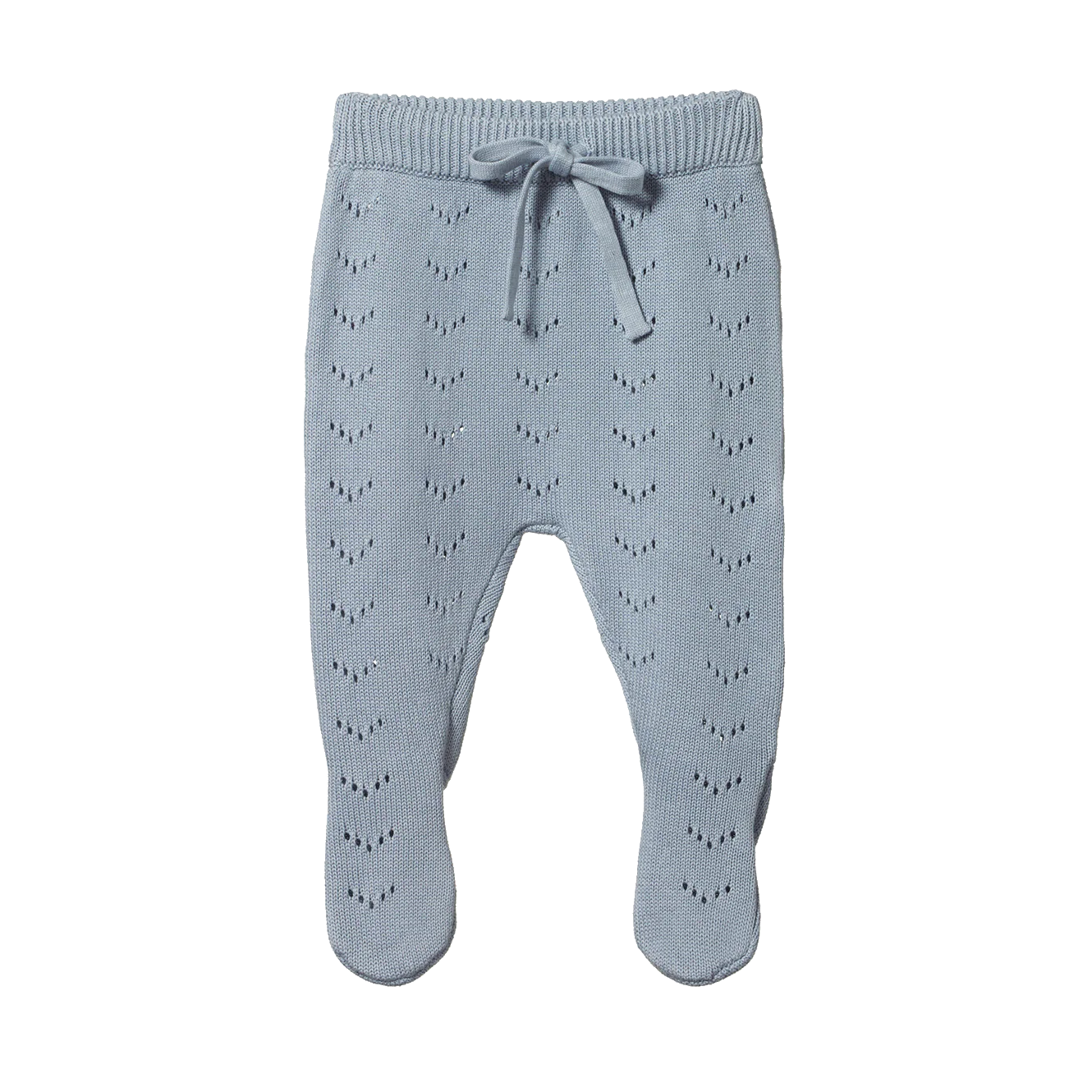 Footed Rompers Cotton Knit - Celestial Blue Pointelle