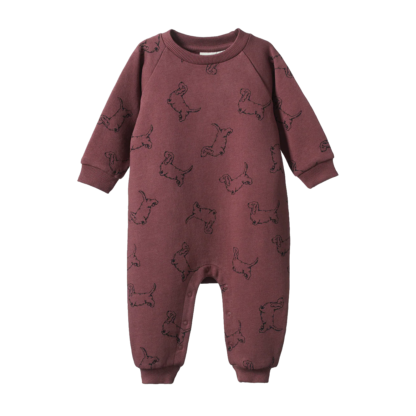 Long Sleeve Juno Romper - Happy Hounds Marron Print