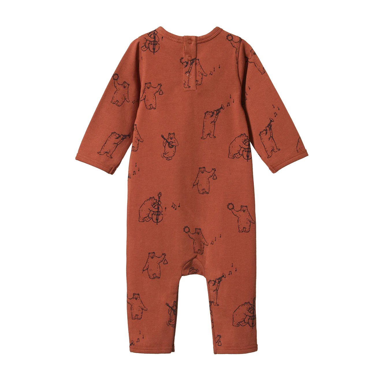 Nature Baby Long Sleeve Quincy Romper - Bluegrass Bears Coco Print - Image 2