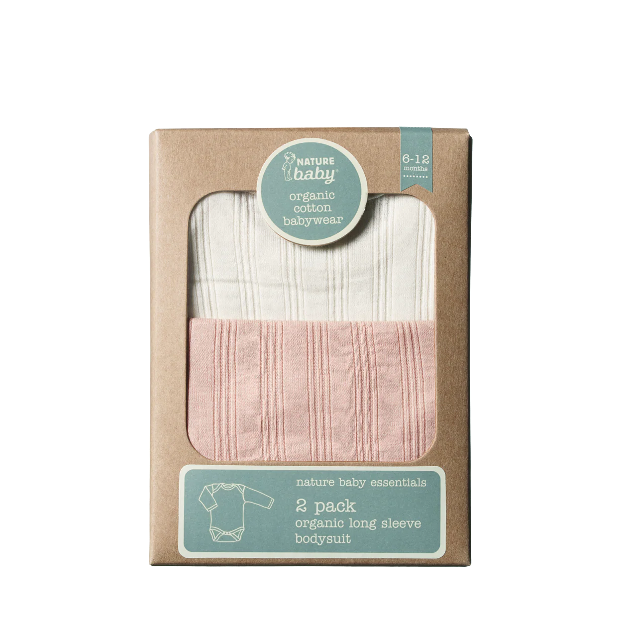 Long Sleeve Bodysuit Derby 2 Pack - Natural/Rose Bud - Image 4