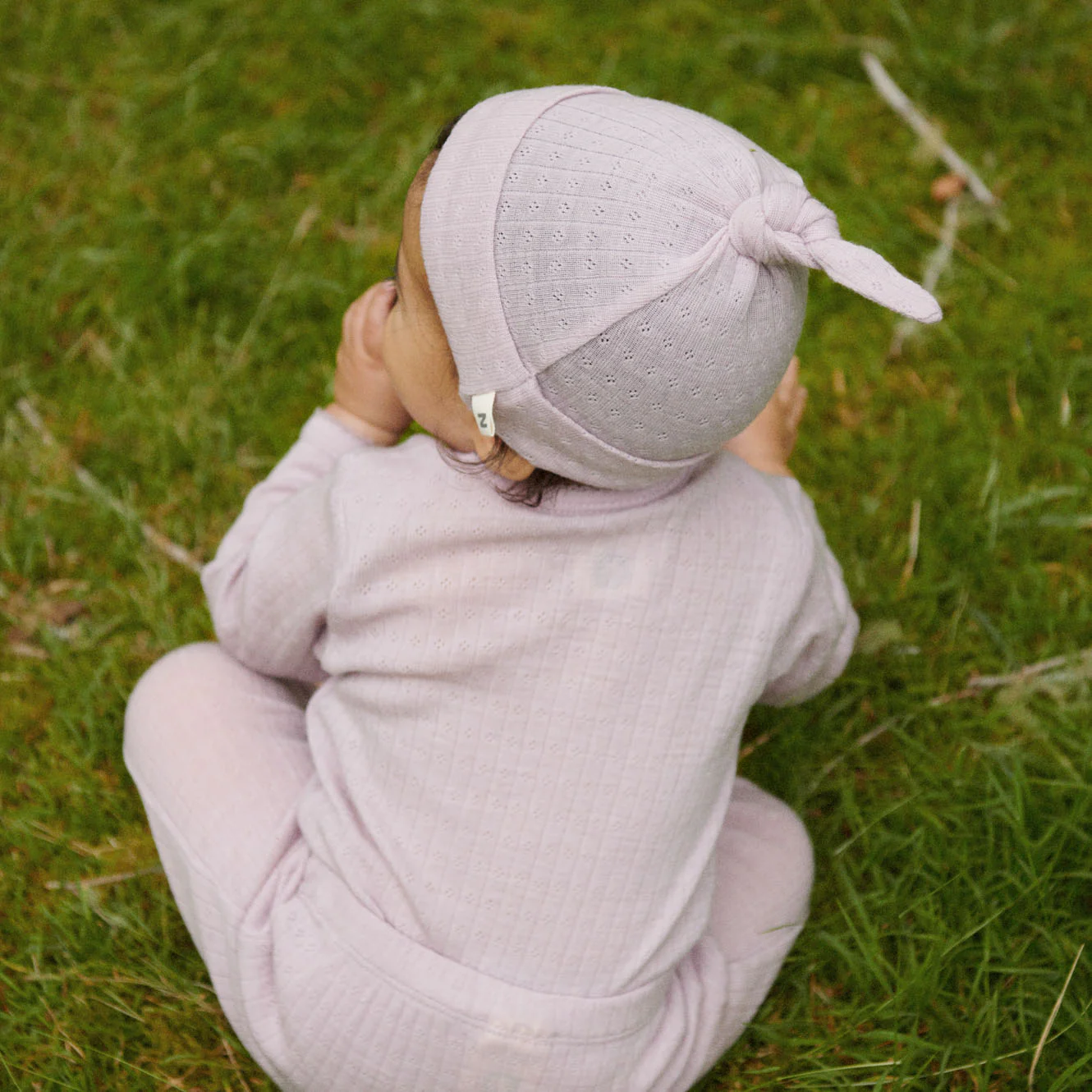 Merino Knotted Beanie Pointelle - Lilac - Image 2