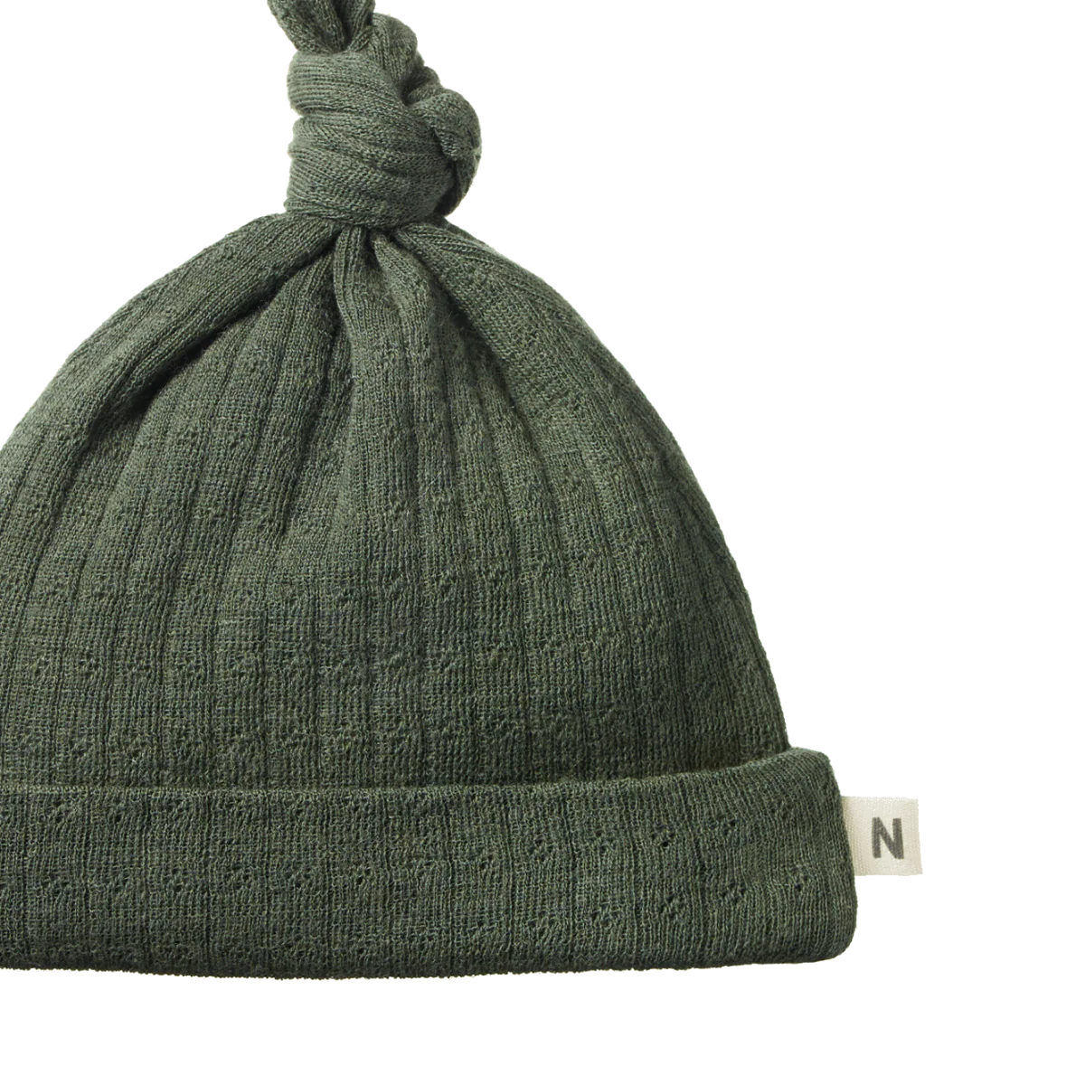 Merino Knotted Beanie Pointelle - Thyme - Image 2