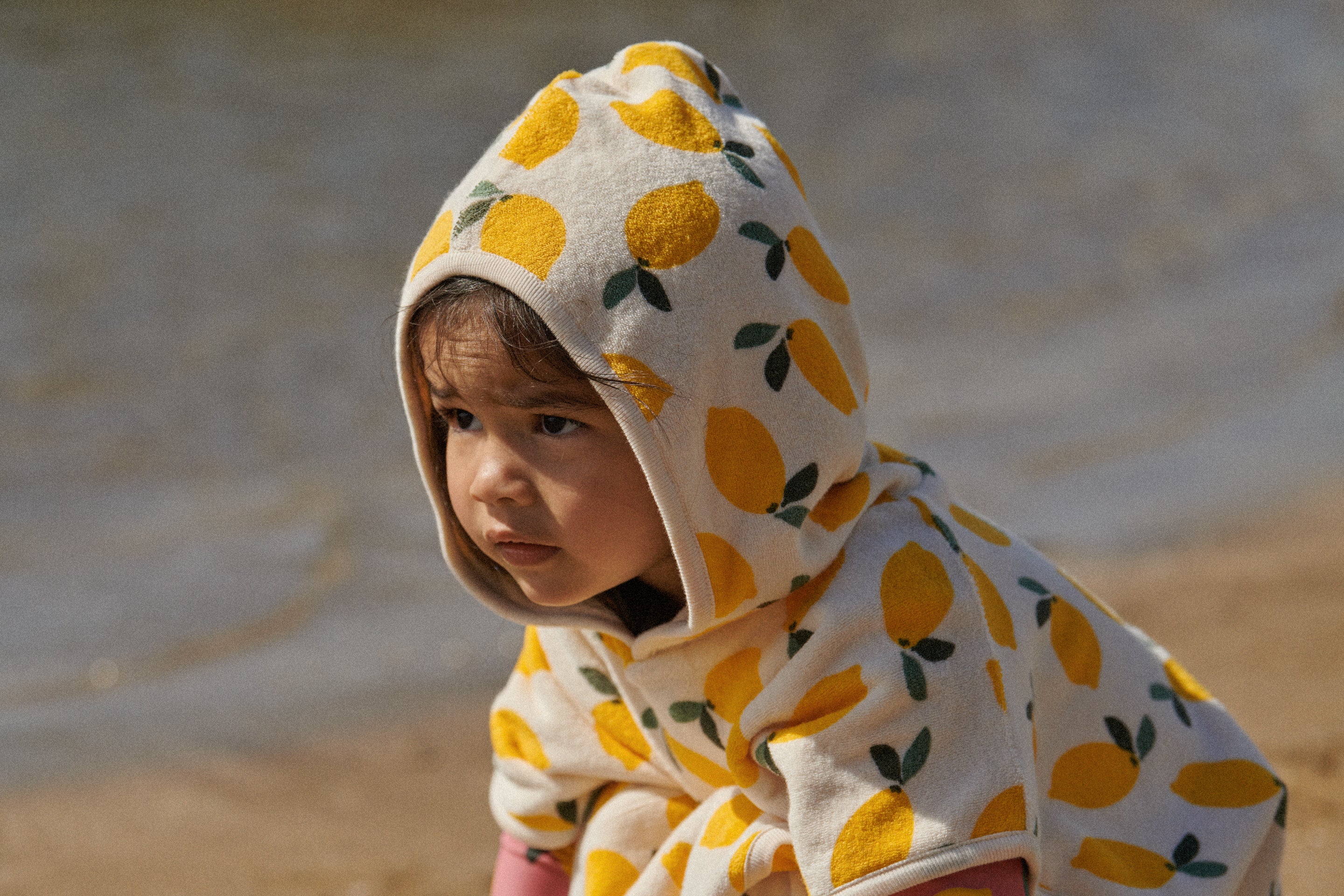 Org Cotton Poncho Towel - Lemon Print Terry - Image 3