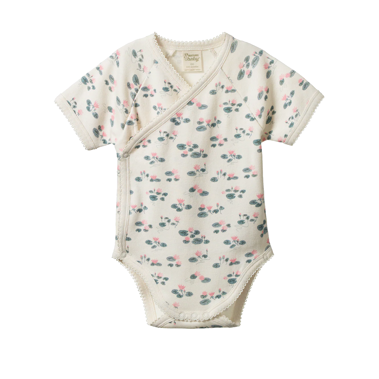 Short Sleeve Kimono Bodysuit - Waterlilies Print