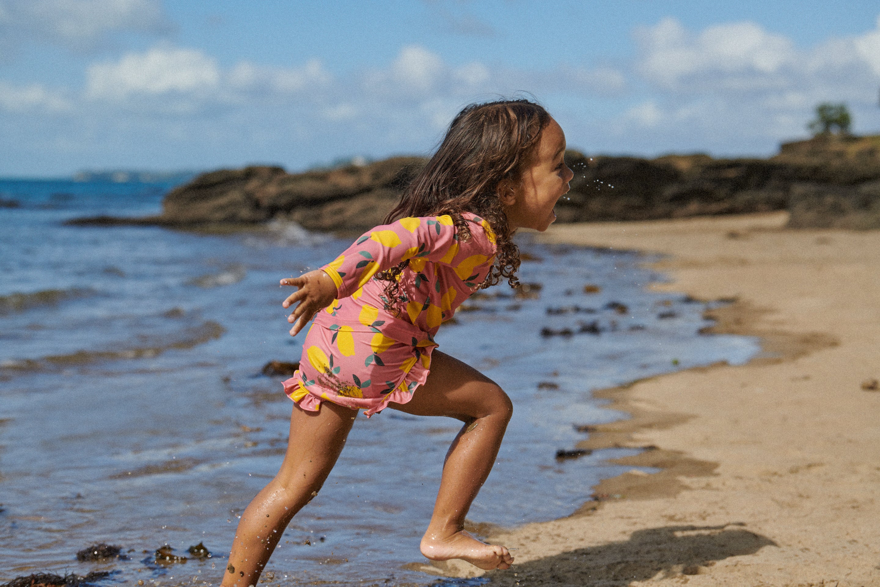 Ruffle Swim Shorts - Lemmony Rose Print - Image 3
