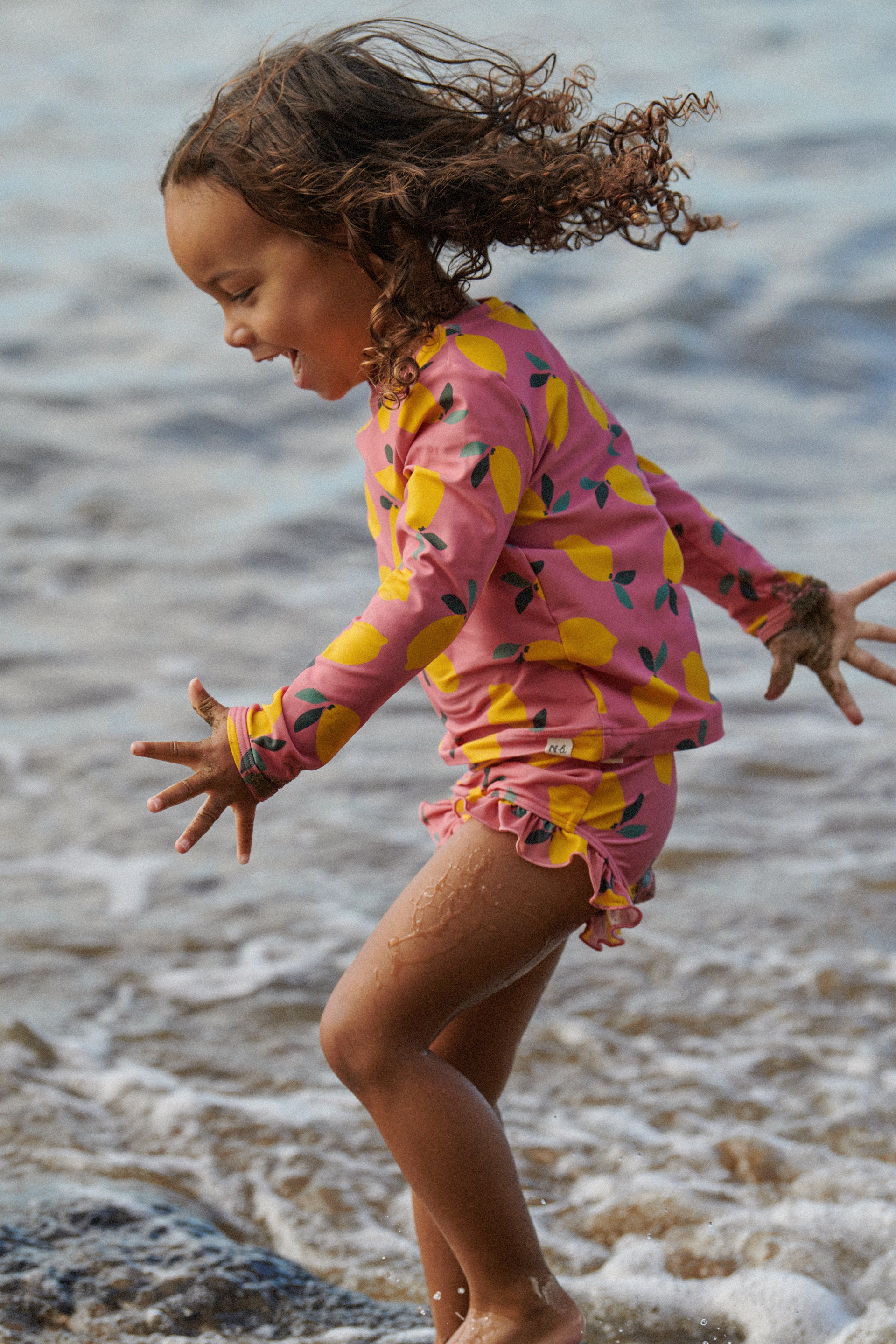 Ruffle Swim Shorts - Lemmony Rose Print - Image 2