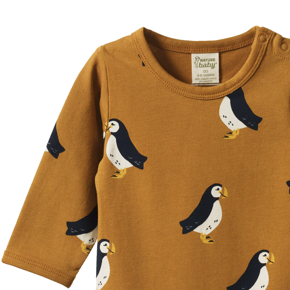 Stretch Jersey Long Sleeve Bodysuit - Puffin Toffee Print - Image 2