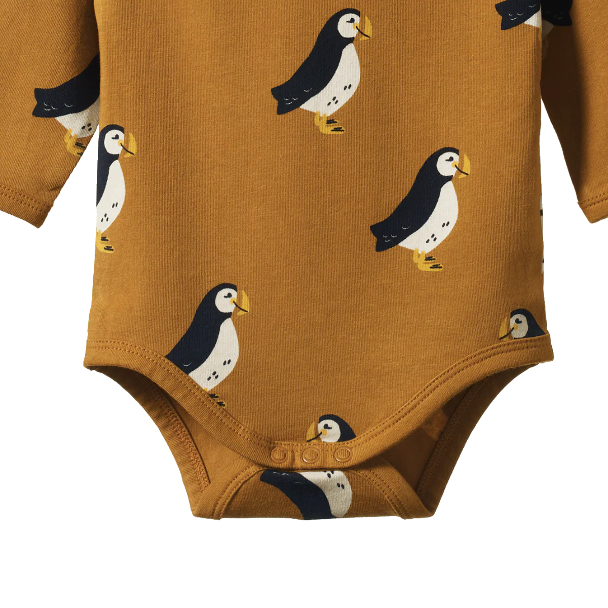 Stretch Jersey Long Sleeve Bodysuit - Puffin Toffee Print - Image 3