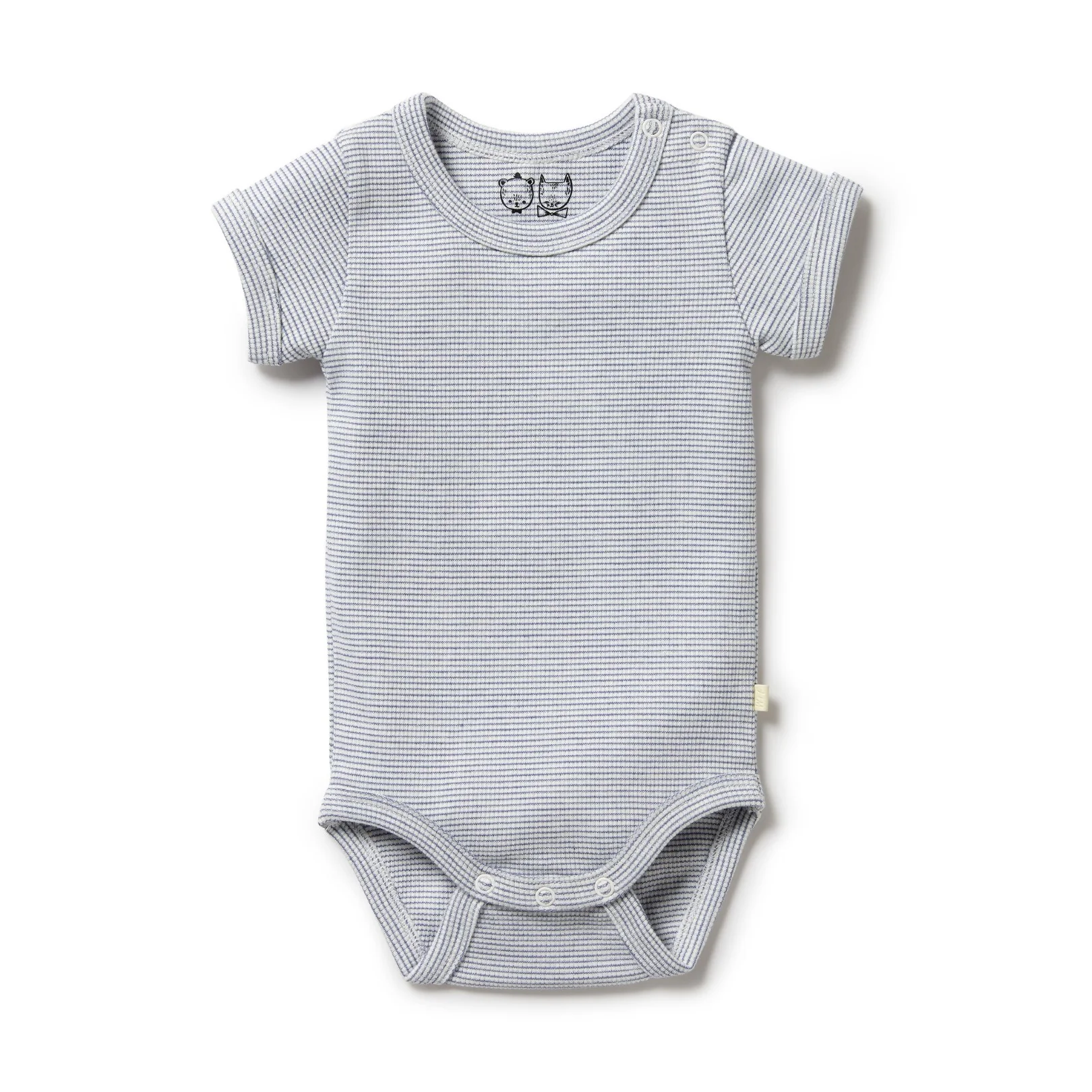 Organic Stripe Rib Bodysuit Rain Drop