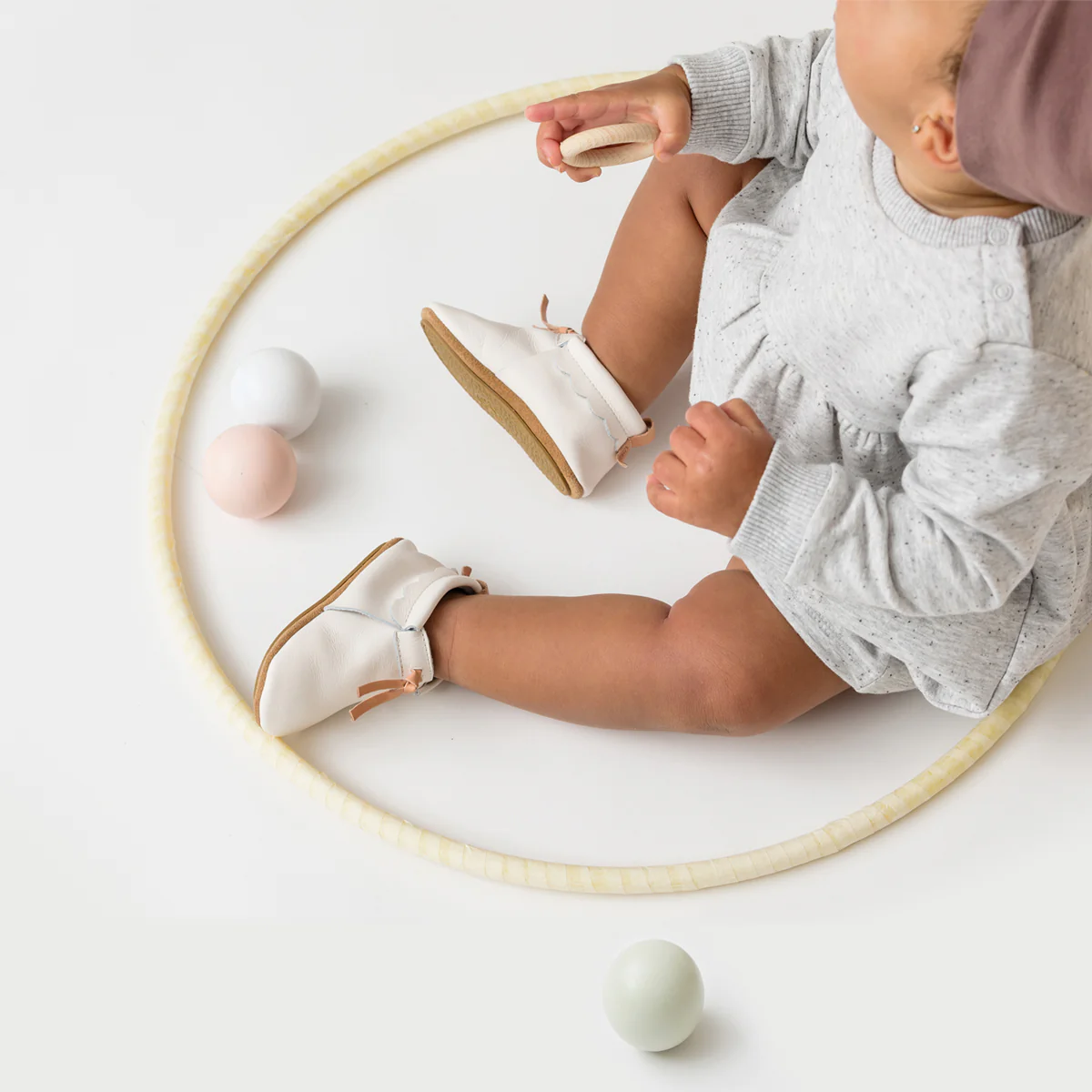 Pretty Brave Leather Baby Moccasin Shoes - Snow - Image 6