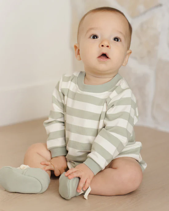 Crewneck Bubble Romper - Sage Stripe - Image 2