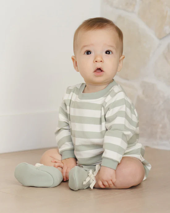 Crewneck Bubble Romper - Sage Stripe - Image 3