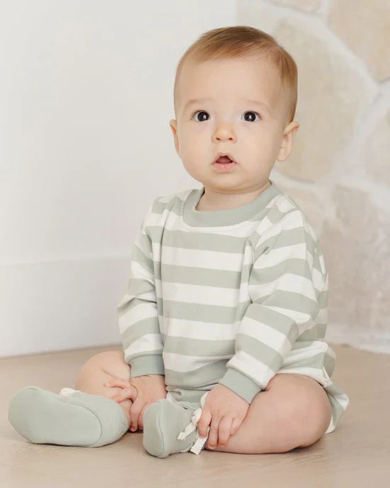 Crewneck Bubble Romper - Sage Stripe - Image 4