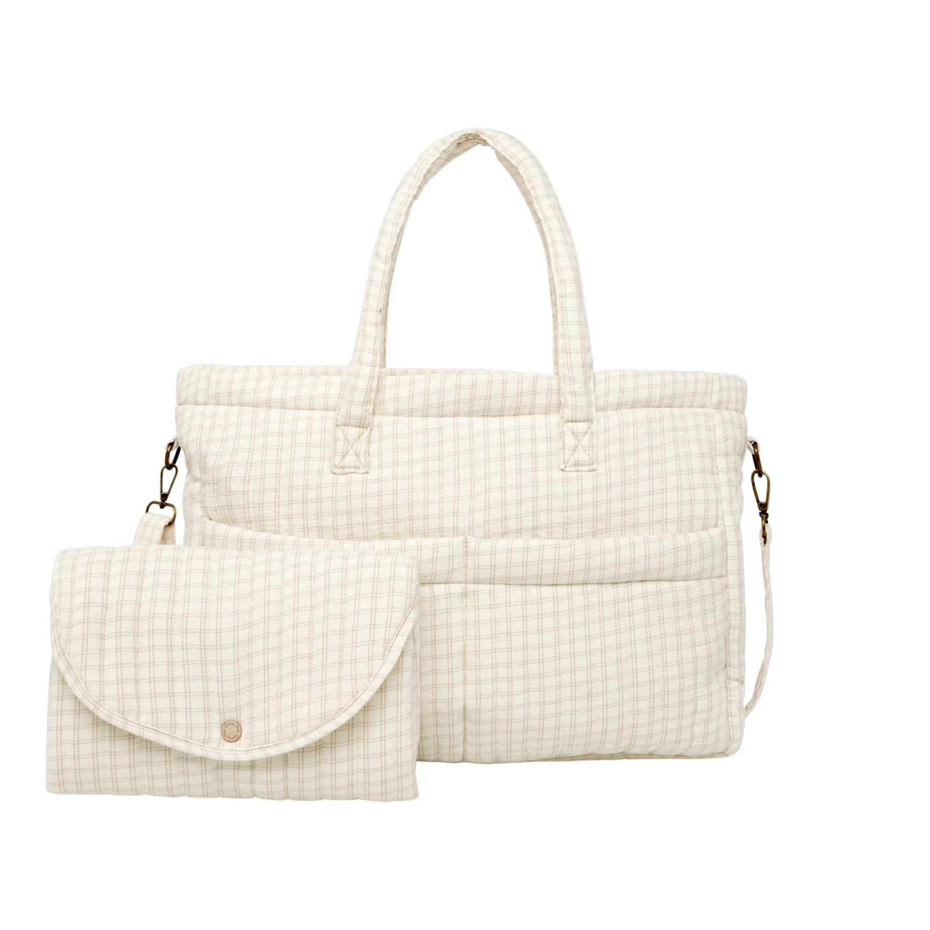Diaper Bag + Changing Pad Set - Oat Check