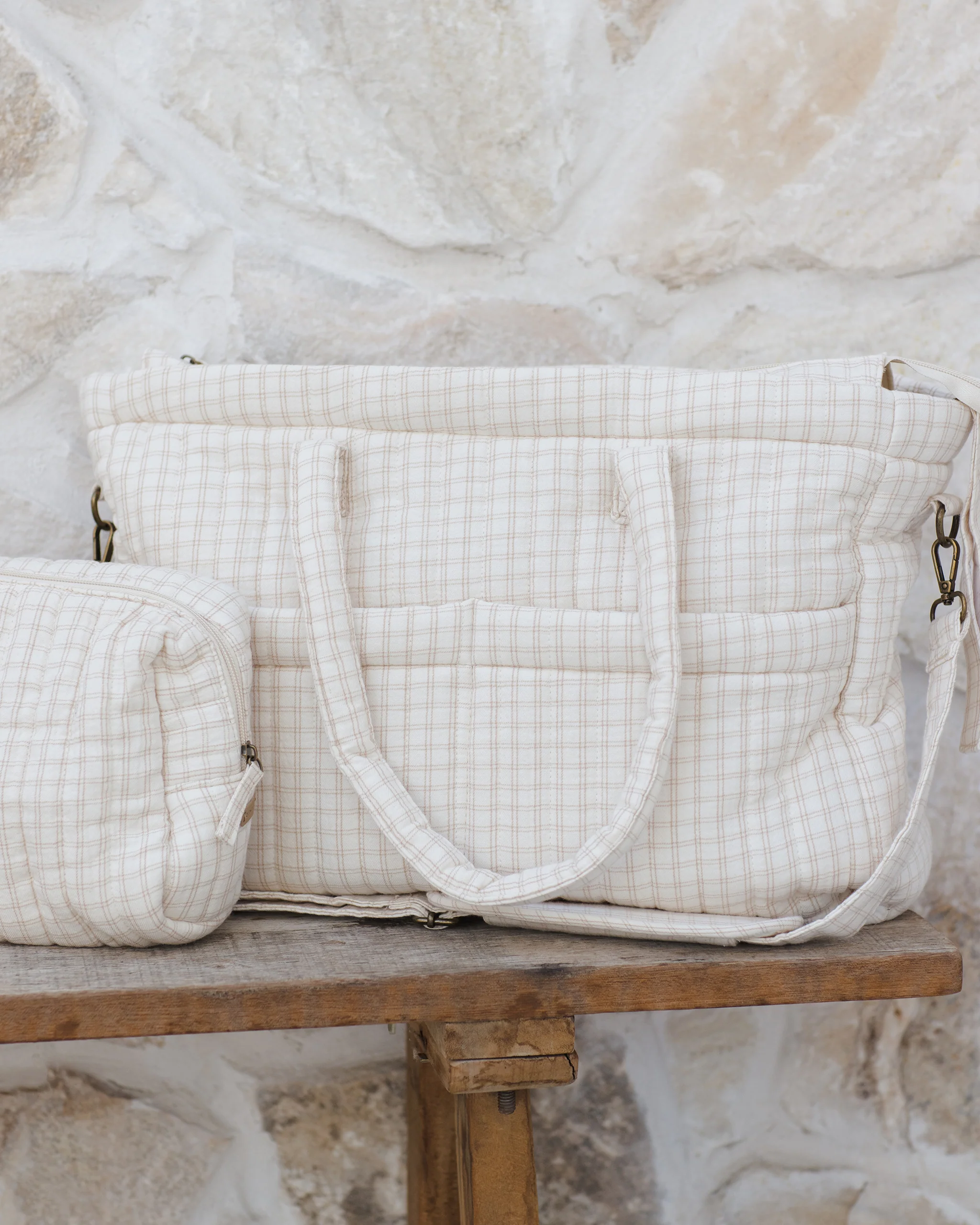 Diaper Bag + Changing Pad Set - Oat Check - Image 2
