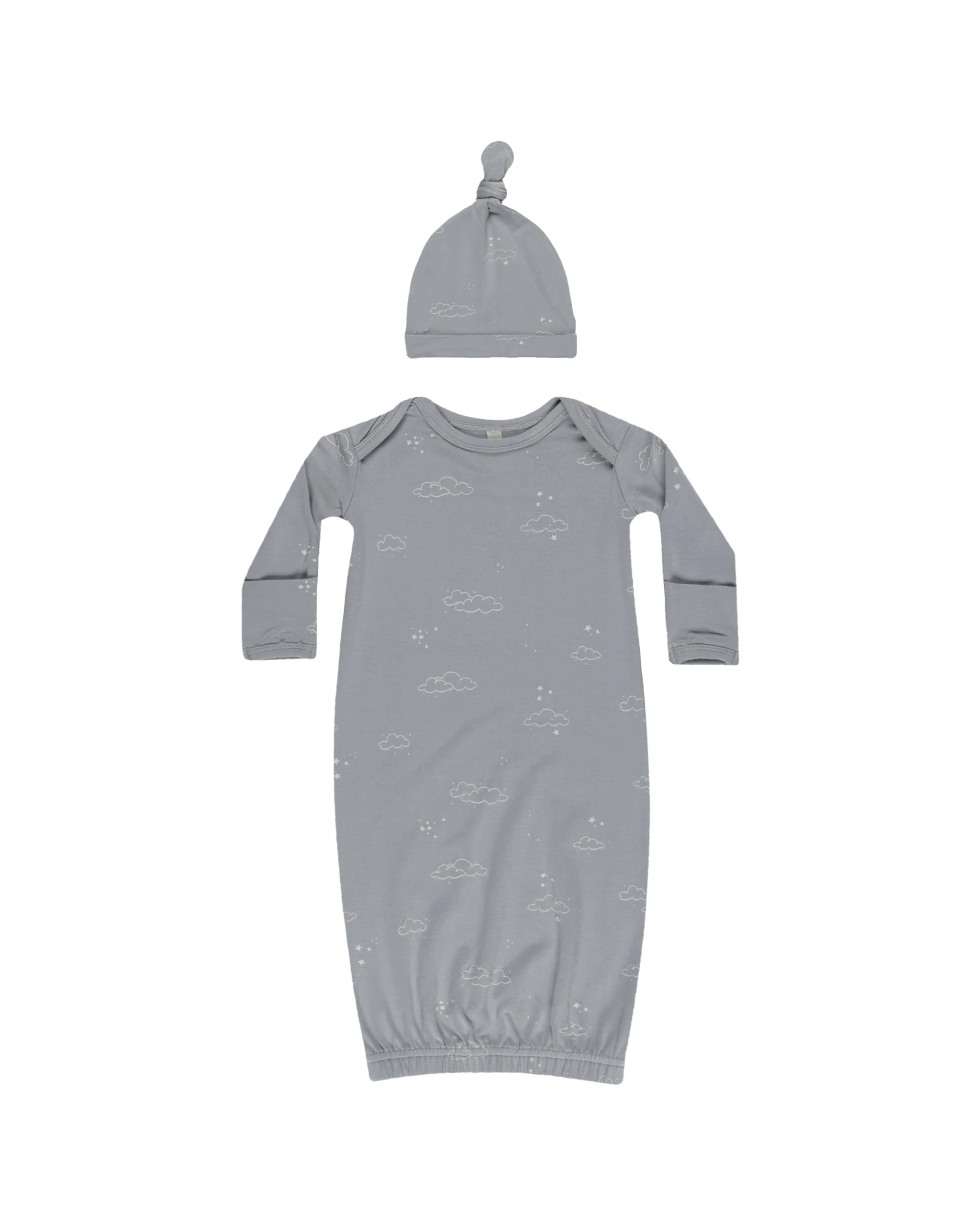 Knotted Baby Gown + Hat Set - Blue Pinstripe - Image 2